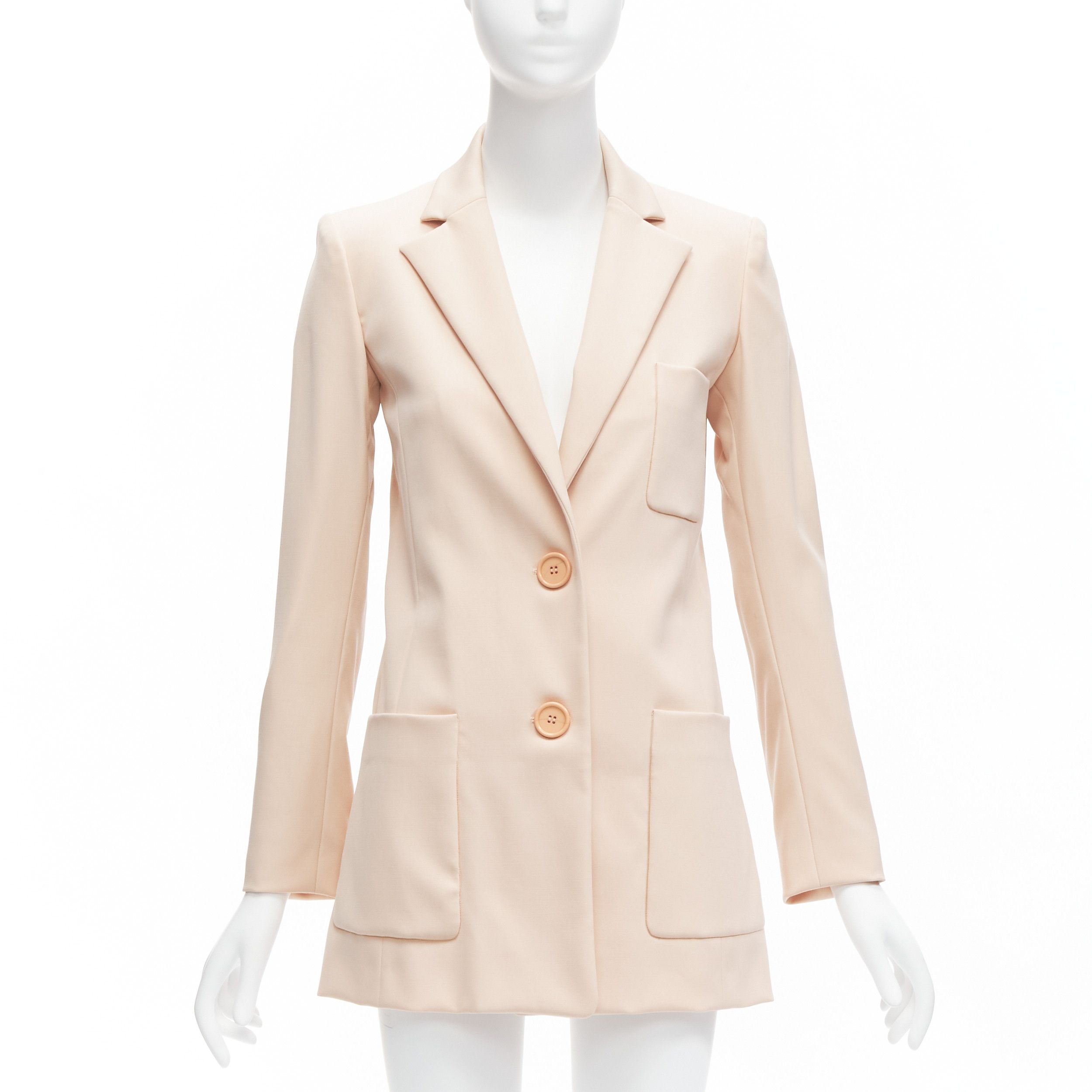Oscar De La Renta OSCAR DE LA RENTA 2018 blush pink virgin wool 3 pocket longline blazer jacket US0 XS Size S / US 4 / IT 40 - 1 Thumbnail