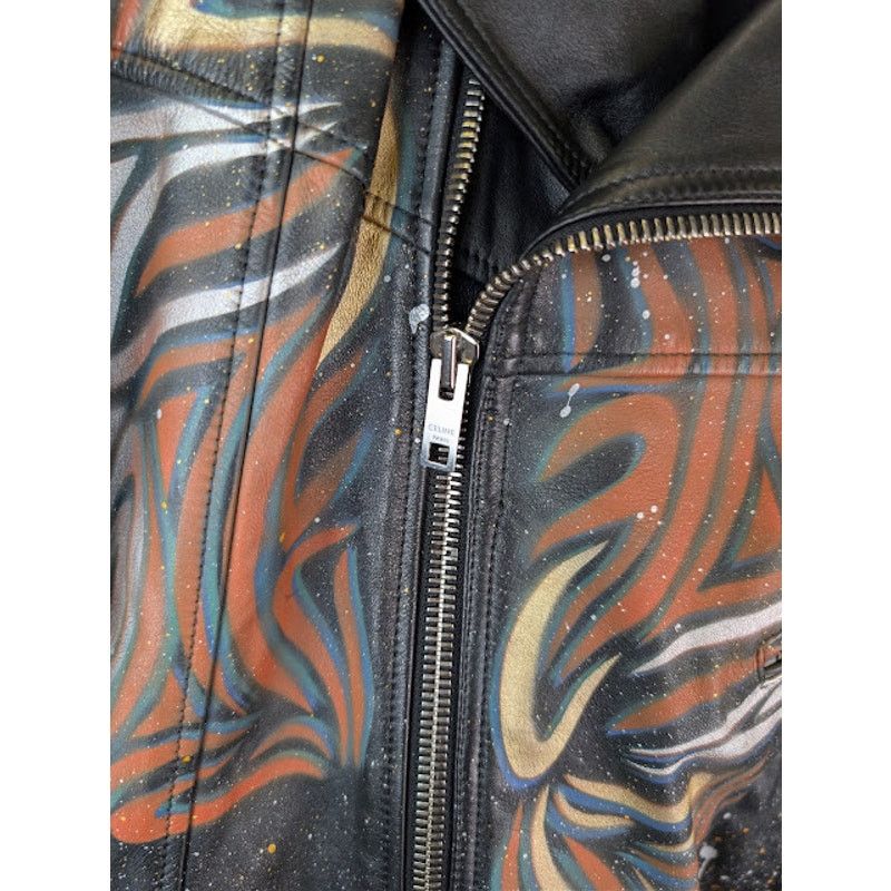 Celine o1rshd1 Hand Painted Biker Jacket in Black Size US L / EU 52-54 / 3 - 12 Thumbnail
