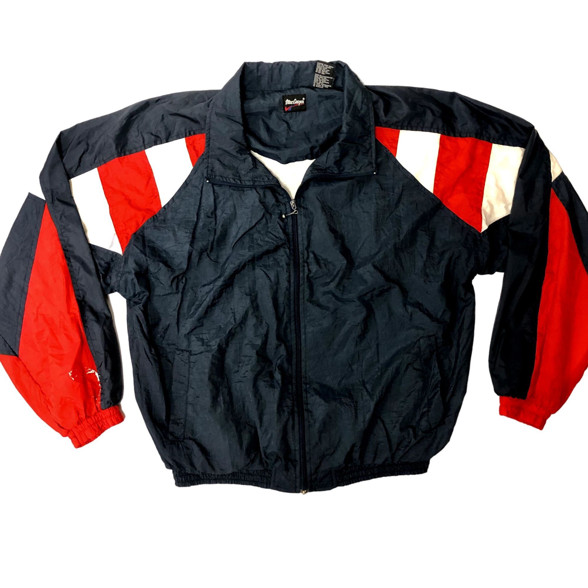 90's MacGregor Blue Nylon Red GEOMETRIC Windbreaker Jacket L