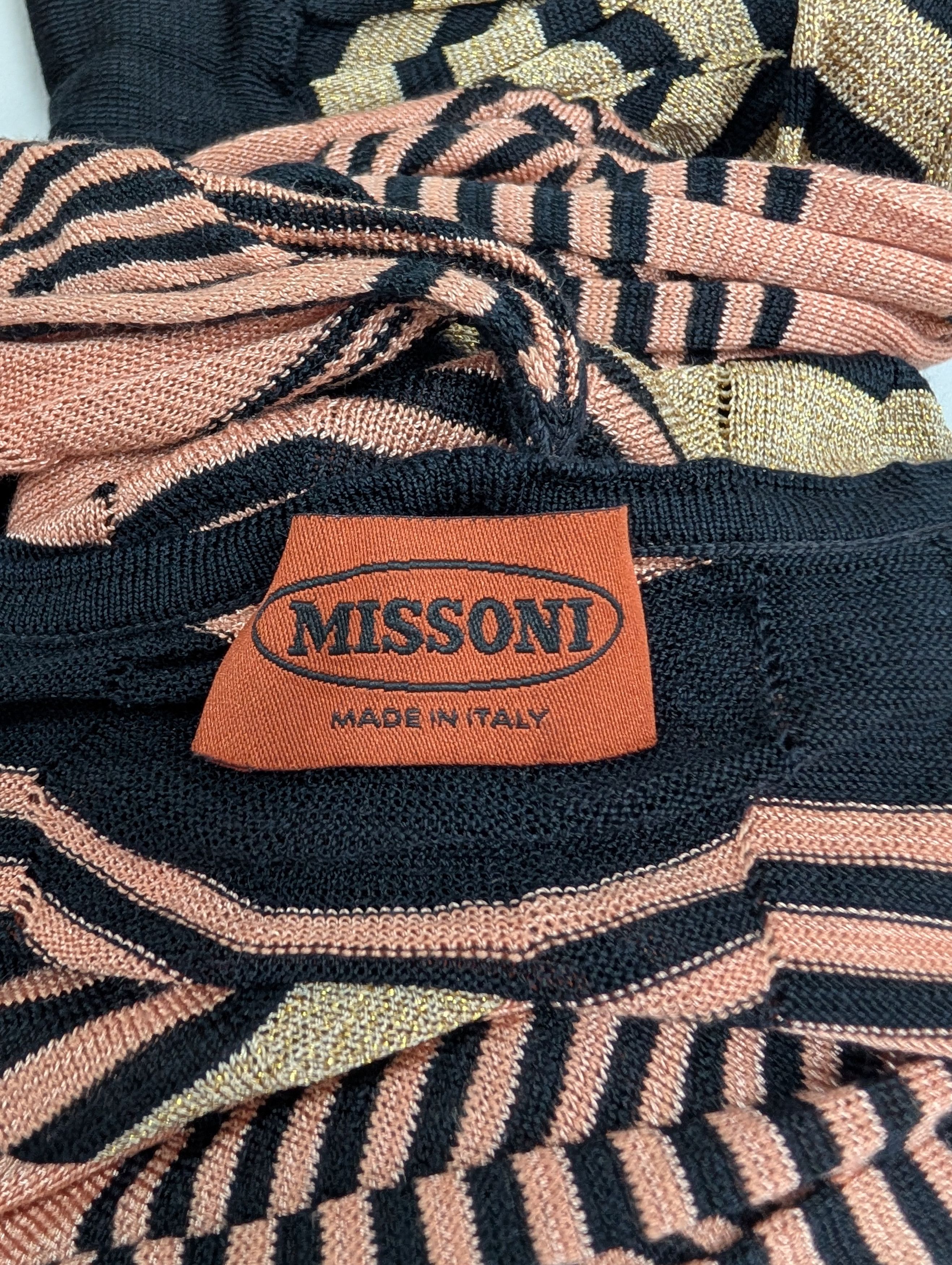 Missoni Black And Gold Long Sleeve Top With Neck Scarf Size S / US 4 / IT 40 - 4 Thumbnail