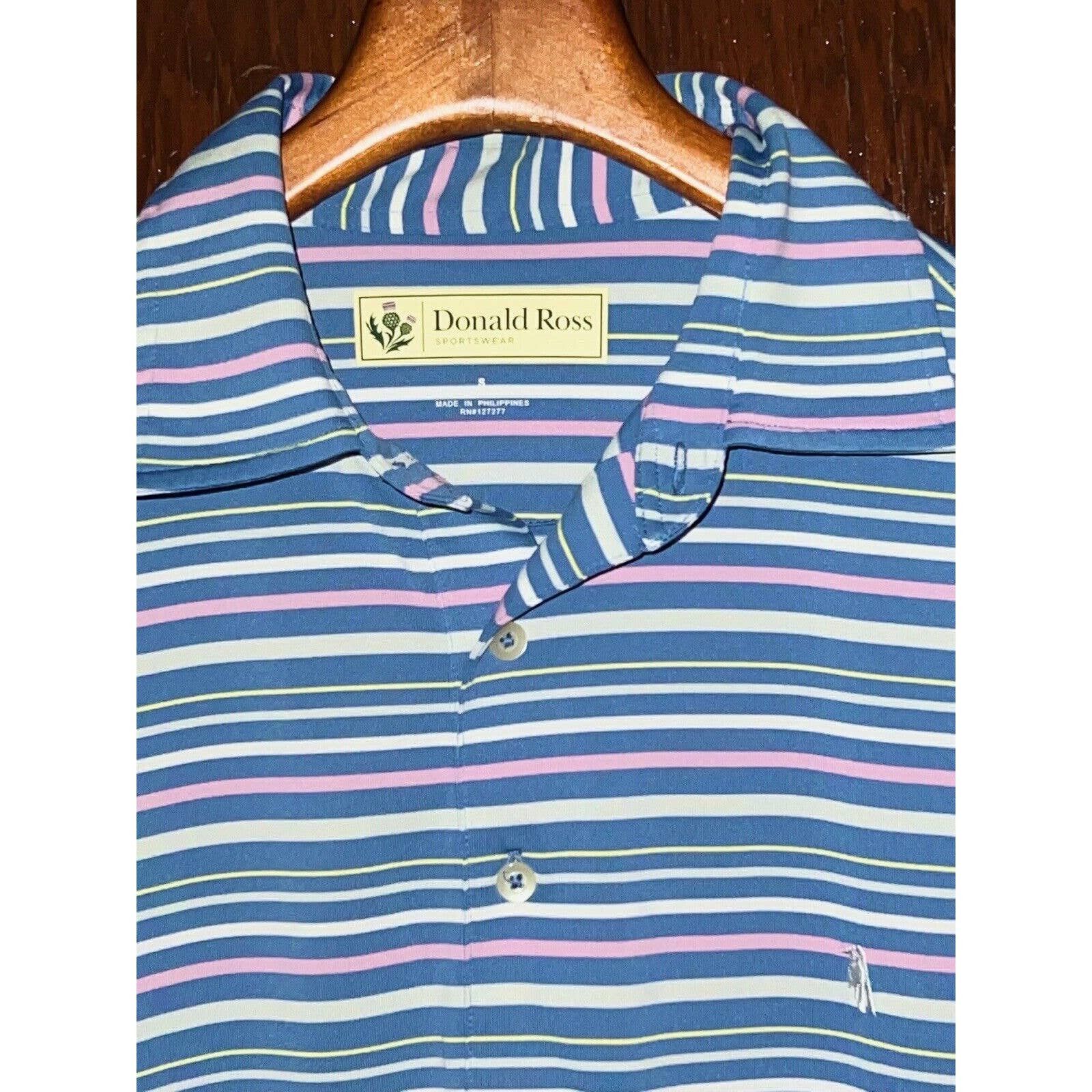 Donald Ross Mens Pin Stripe Polo - NAVY/ BLUE JAY
