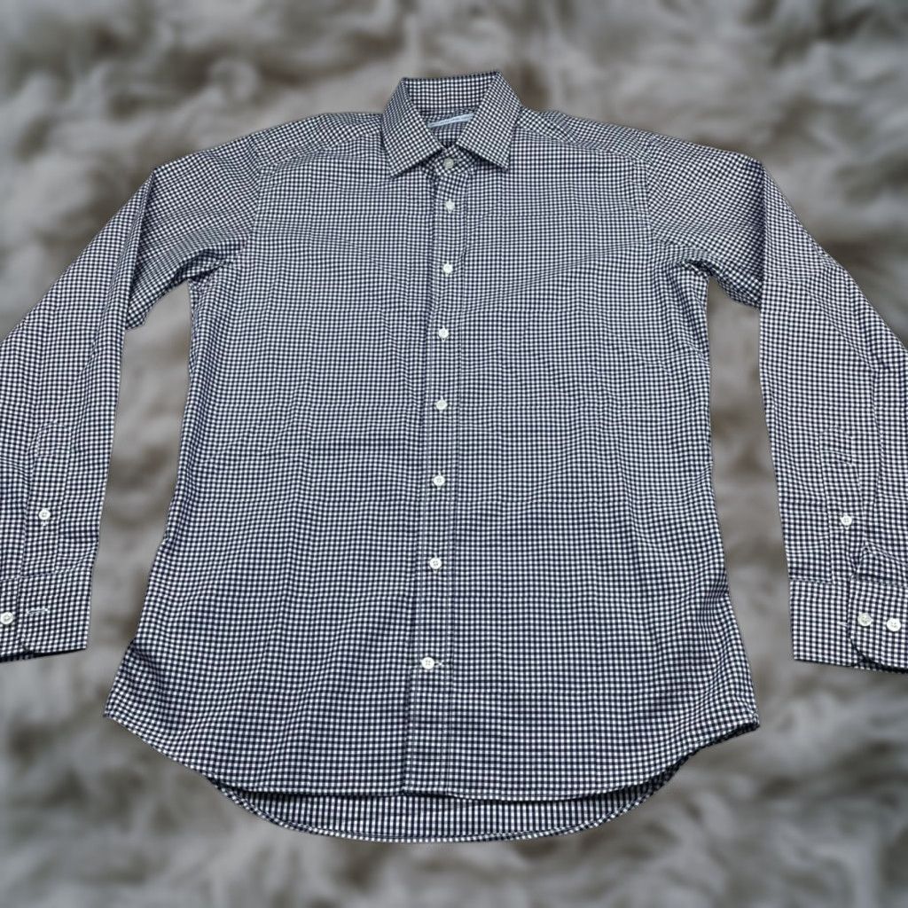 Etro ETRO Dress Shirt Men 100% Cotton Navy White Gingham Check Long Sleeve Italy Size 39 Mens Size 40R - 1 Thumbnail