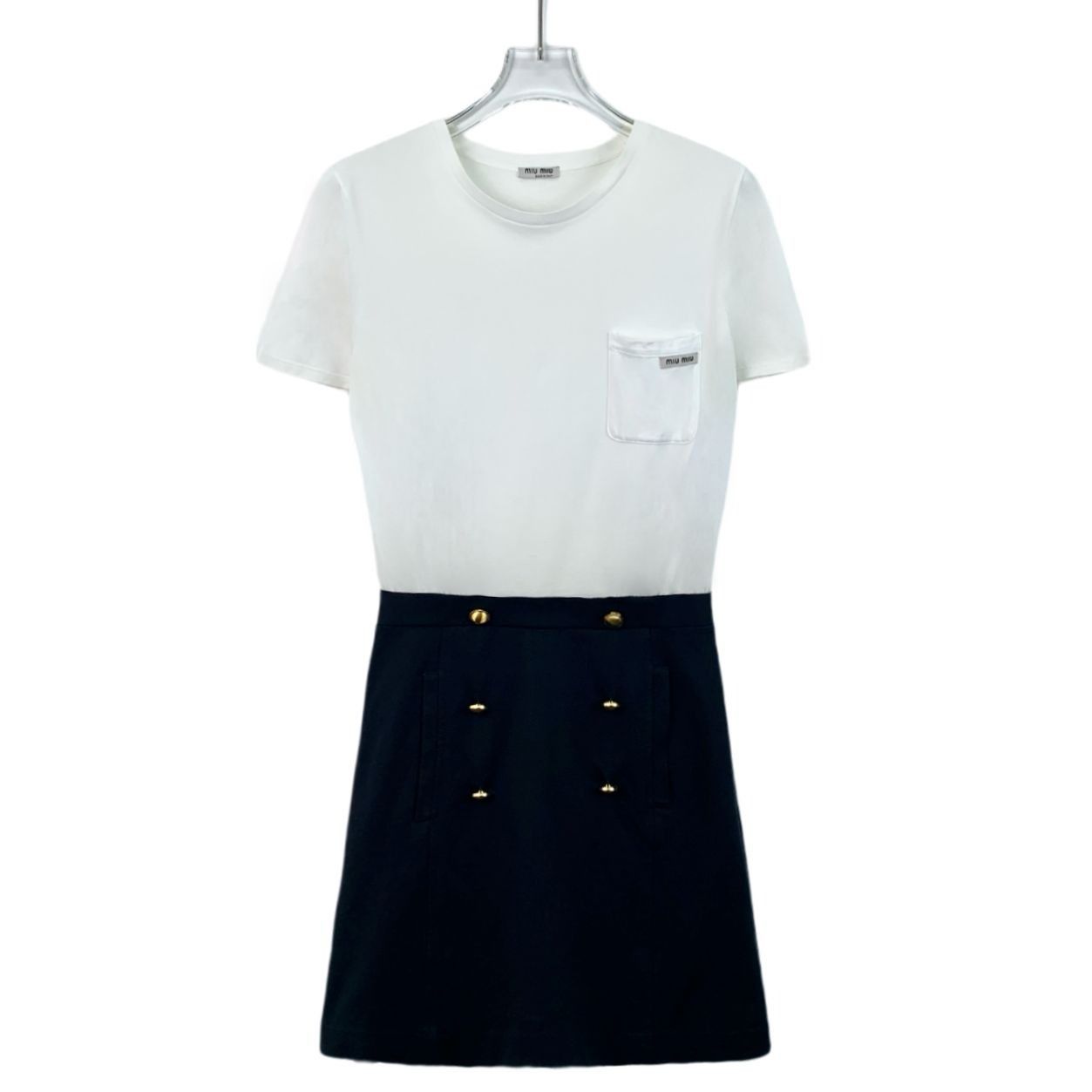 Miu Miu MiuMiu Colorblock Logo Cotton Short-Sleeve Dress (Size M) Size M / US 6-8 / IT 42-44 - 1 Thumbnail