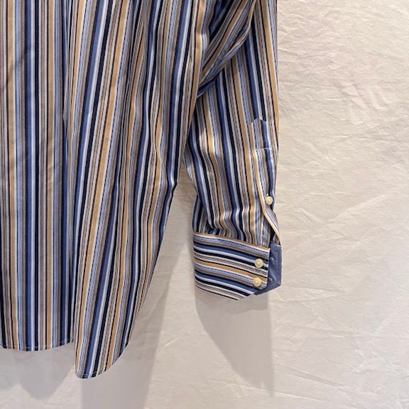 Tailorbyrd × Vintage VTG Tailorbyrd Shirt Mens Button Up Blue Mustard Wht Stripe Size US XL / EU 56 / 4 - 5 Thumbnail