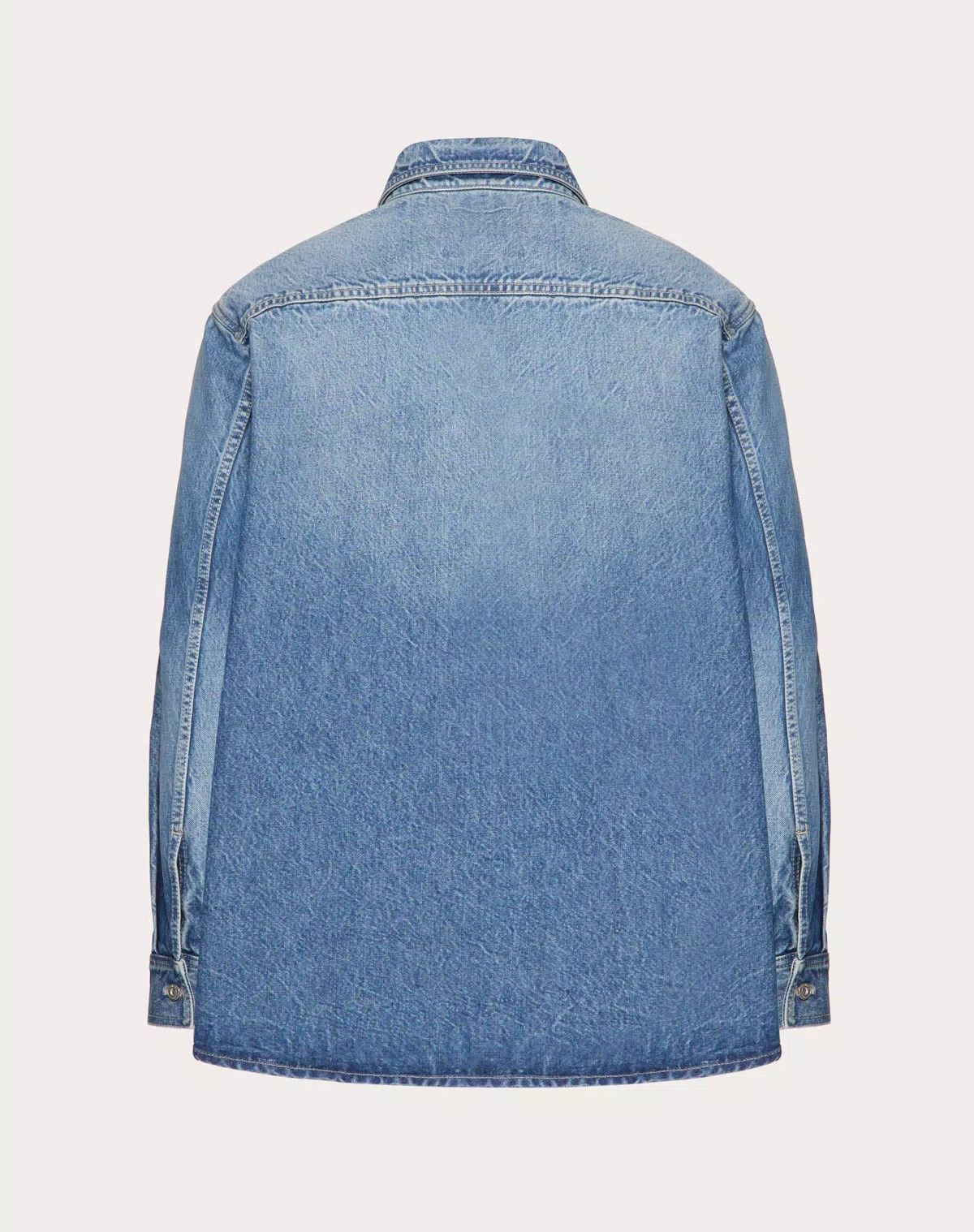 Valentino oc11z0725 Denim Shirt With Metallic V Detail in Medium Blue Size US M / EU 48-50 / 2 - 2 Thumbnail
