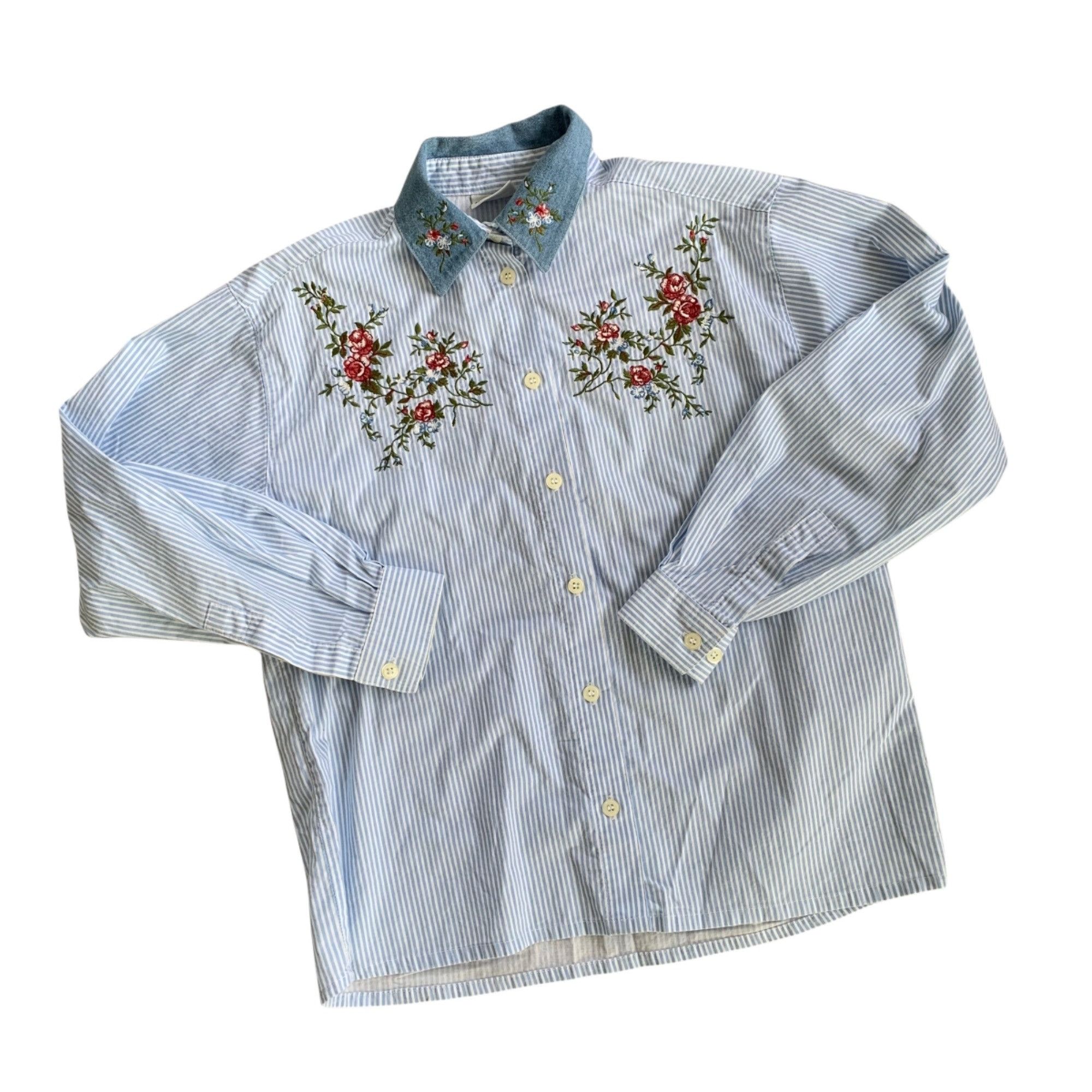 Vintage Vintage Petites Floral Embroidered Denim Collar Button Down Size S / US 4 / IT 40 - 1 Thumbnail