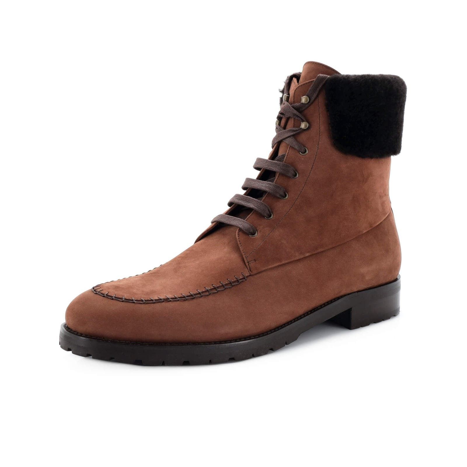 image of Manolo Blahnik Men's Dolomite Lace Up Boots Nubuck With Shearling None in Brown (Size 12)