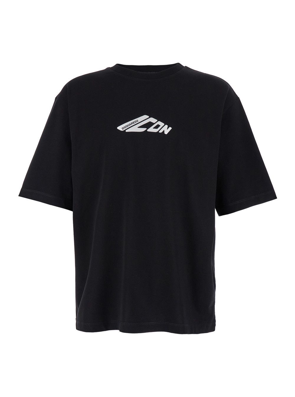 Black T-Shirt with Contrasting Icon Print in Cotton Man Menswear