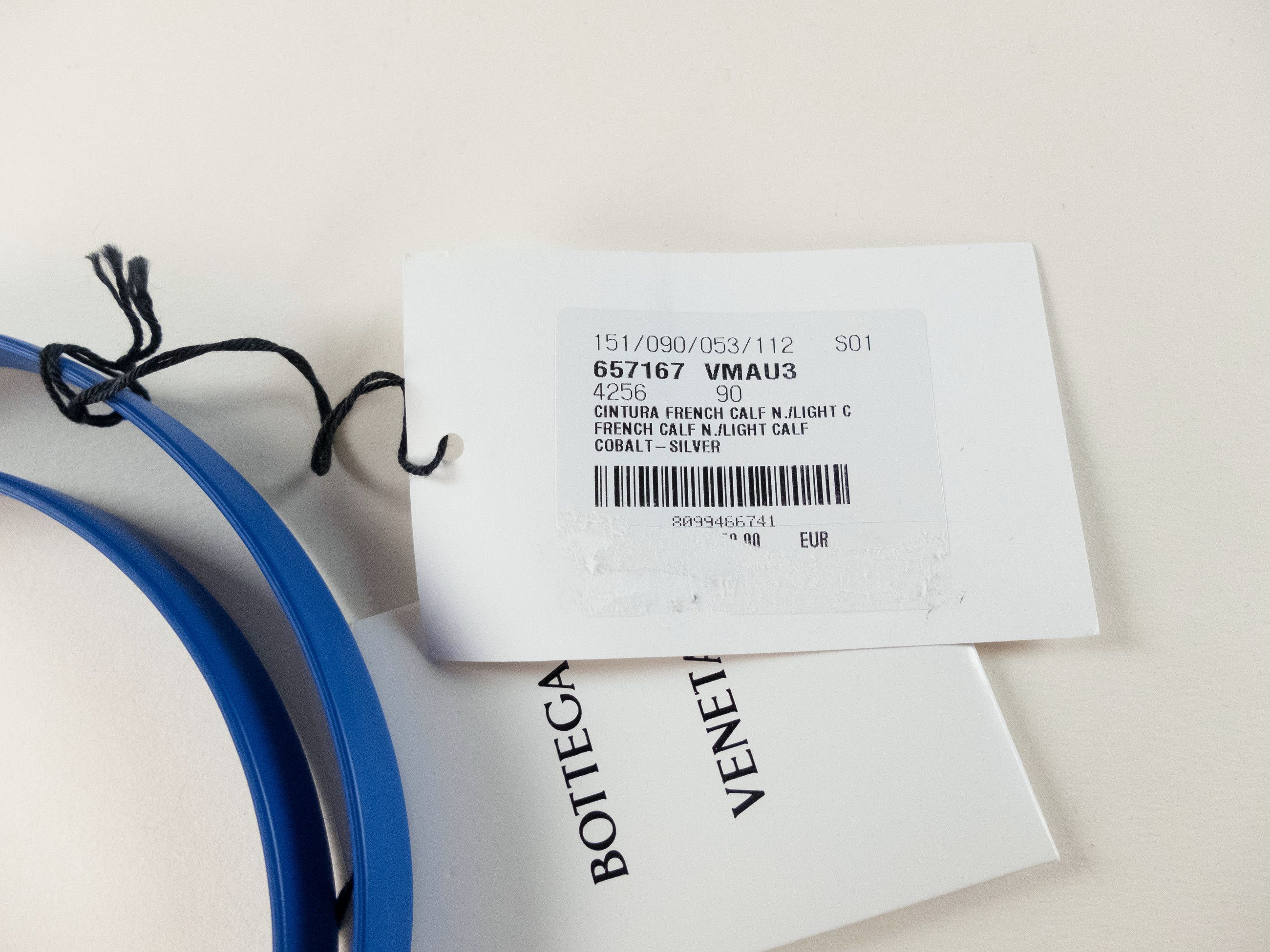 Bottega Veneta BOTTEGA VENETA cobalt blue thin French calf leather belt 90 Size 34 - 2 Thumbnail