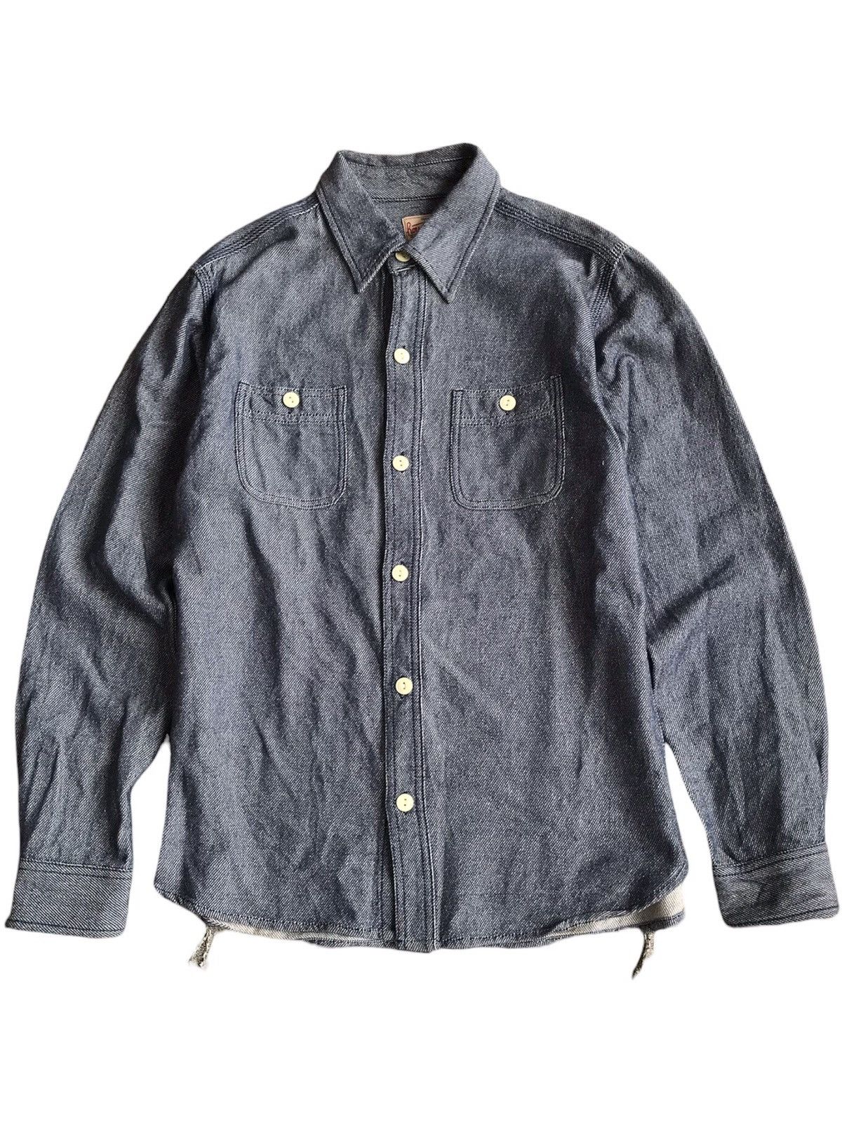 image of Post Overalls x Unionmade Vintage Houston Union Made Flannel Denim Shirt in Blue (Size Medium)
