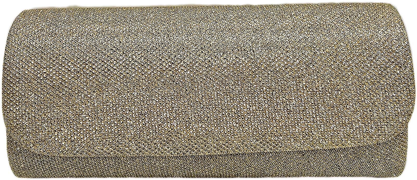 Unknown London Elegant Gold Glitter Evening Clutch with Chain Strap Size ONE SIZE - 8 Thumbnail