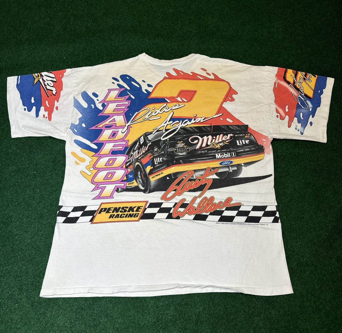 NASCAR × Vintage Vtg 90s RARE Rusty Wallace Heavy Pedal Lead Foot AOP T Shirt Size US XXL / EU 58 / 5 - 3 Thumbnail