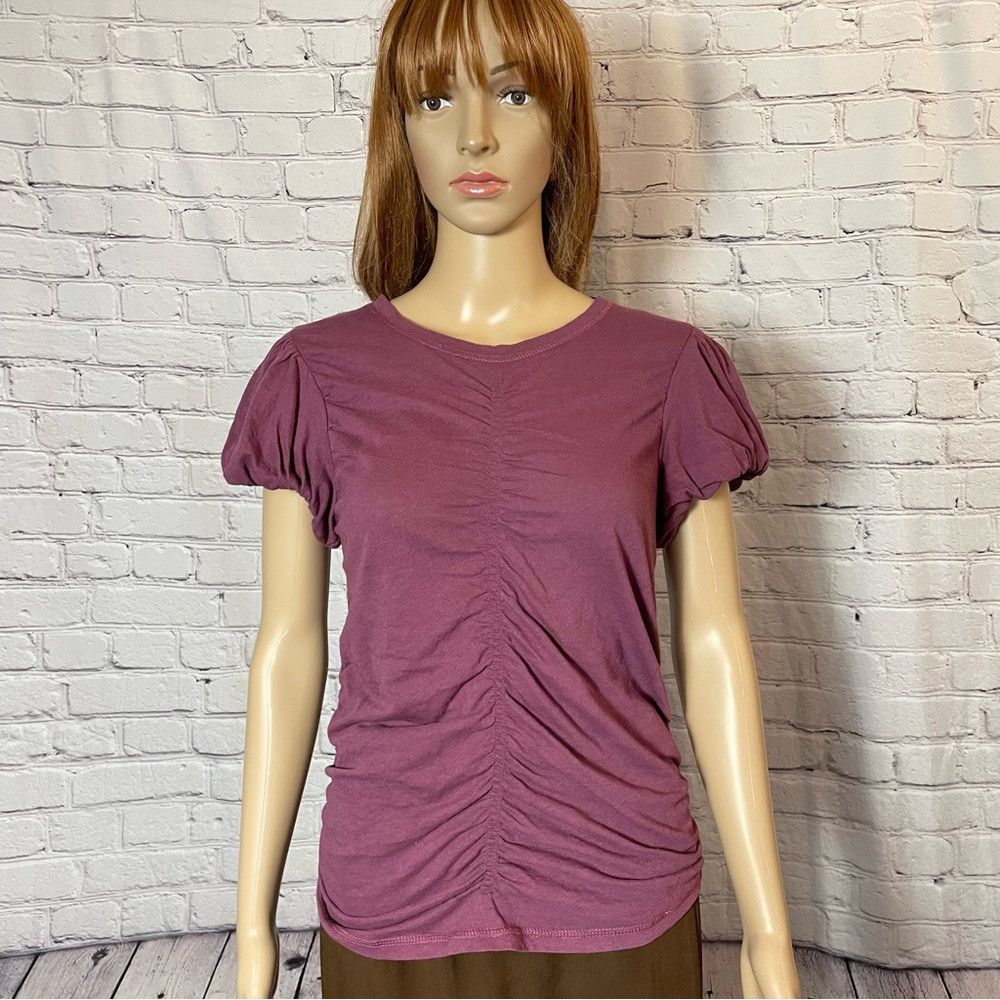 Free People New Free People Purple Ruched Seams Puff Sleeve Cotton Tee Size M / US 6-8 / IT 42-44 - 1 Thumbnail
