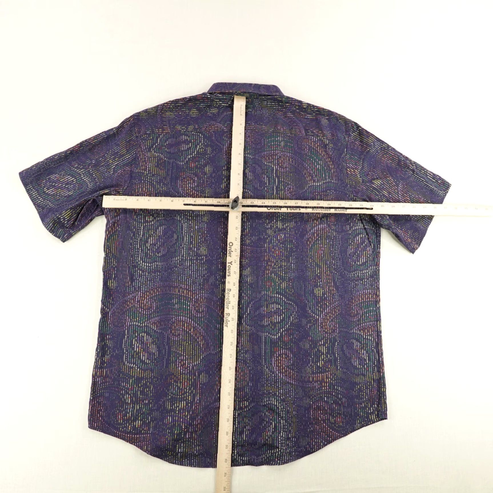 BUGATCHI VINTAGE Bugatchi Uomo Shirt Men XL Purple Green Stripes Paisley Button-Up Short Sleeve Casual Classic Mens XL Purple Paisley 90s Style Size US XL / EU 56 / 4 - 5 Thumbnail