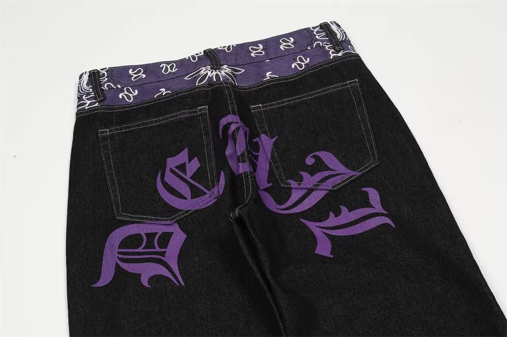 Japanese Brand × Jean Men's Letter Print Contrast Color Stitching Jeans Size US 32 / EU 48 - 3 Thumbnail