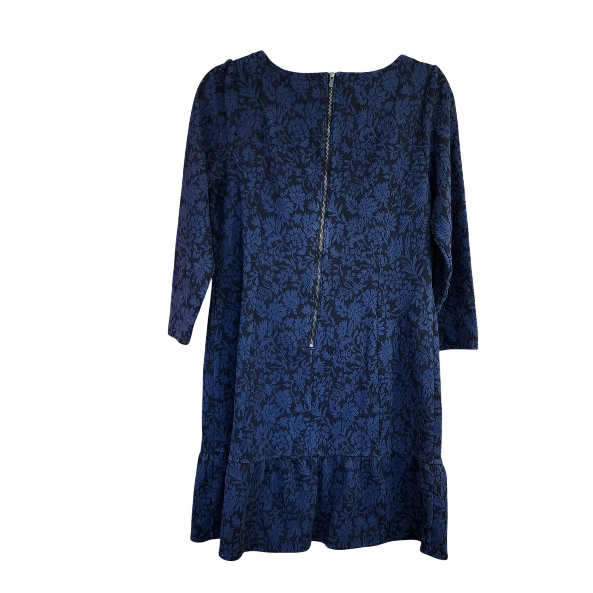 Loft LOFT Floral Jacquard Flounce Dress navy black pattern long s Size M / US 6-8 / IT 42-44 - 2 Thumbnail