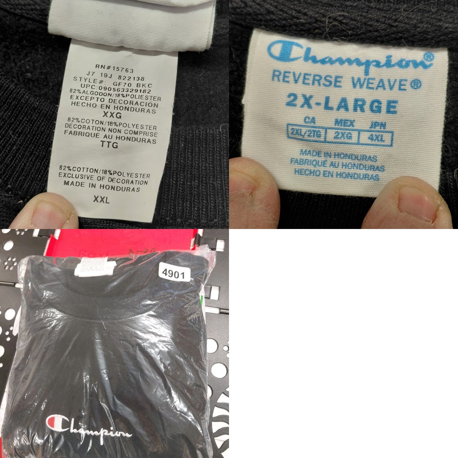Champion VINTAGE Champion Reverse Weave Mens 2XL Black Crew Neck Sweatshirt Logo Shirt Size US XXL / EU 58 / 5 - 9 Thumbnail