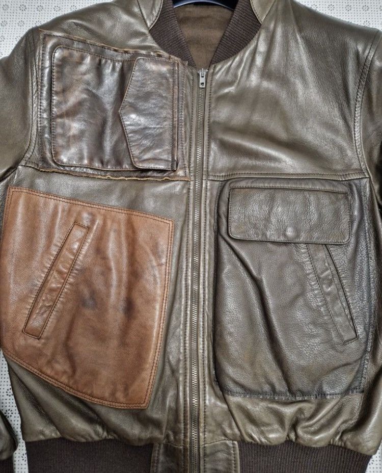 image of Maison Margiela Leather Inserts Biker Pocket Detail Jacket, Men's (Size Medium)