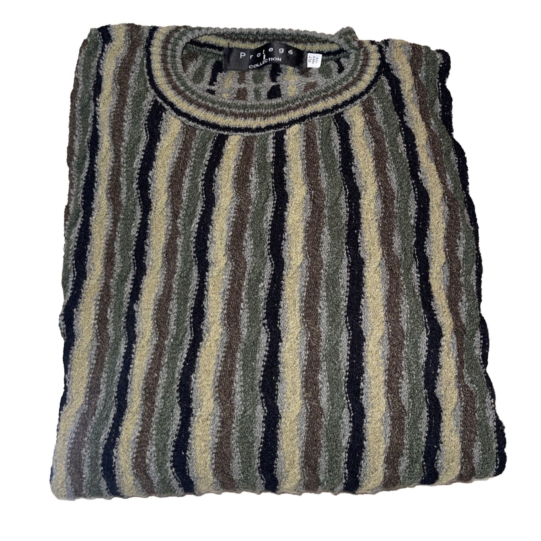 Vintage VINTAGE Protege Sweater Mens XLT Knit 3D Striped Crew Neck Cable-Knit Pullover Earth Tones 90s Style Size US XL / EU 56 / 4 - 2 Thumbnail