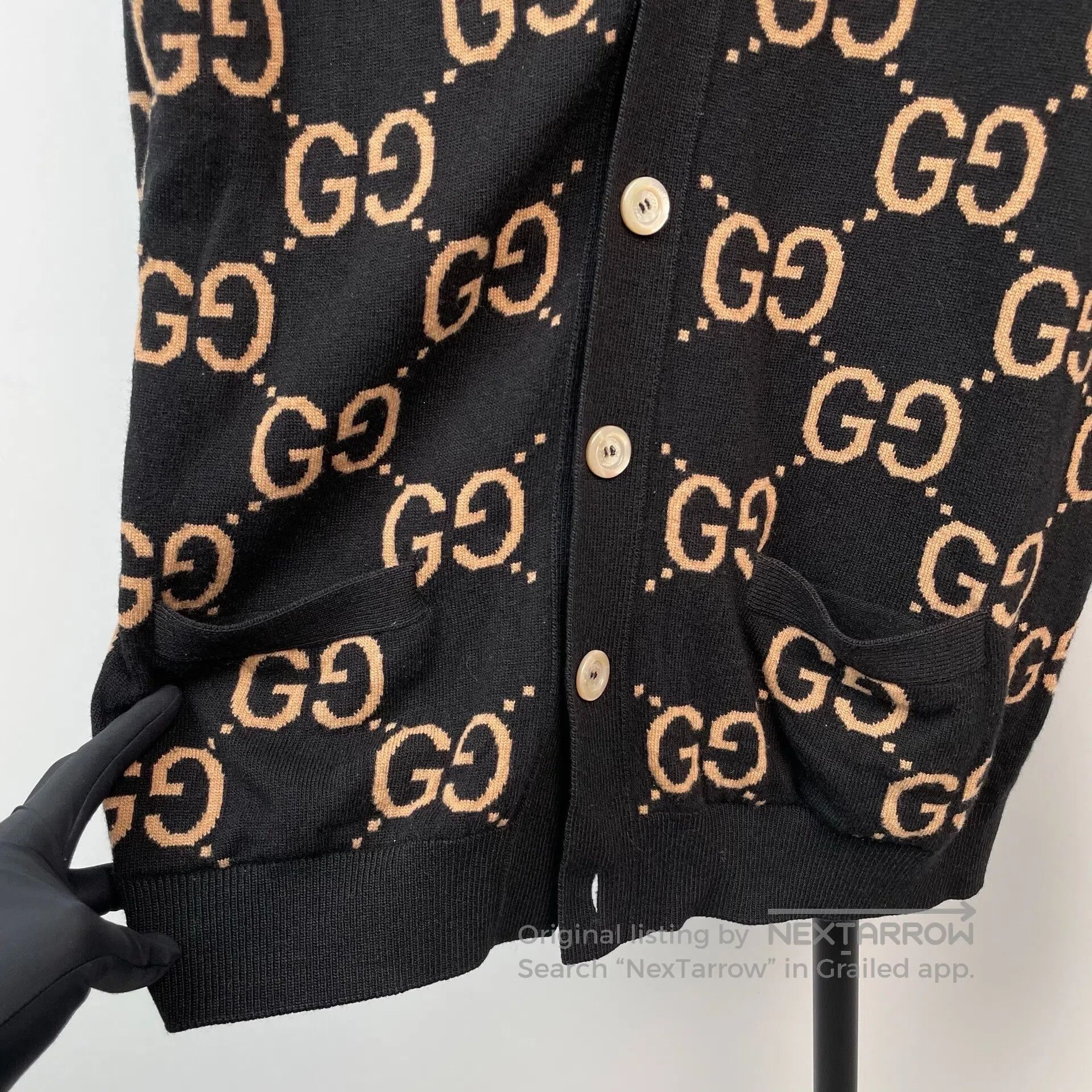 Gucci Guicci Black and Gold Brown Full Print Knit Open Cardigan Size US XL / EU 56 / 4 - 3 Thumbnail
