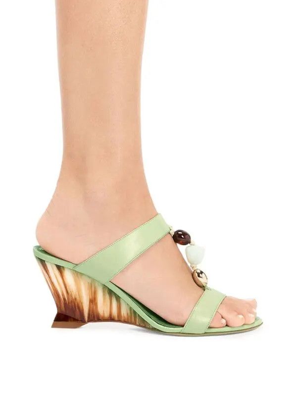 Salvatore Ferragamo o1s1rm0924 Beaded Wedge Slides in Multicolor Size US 9.5 / IT 39.5 - 5 Thumbnail