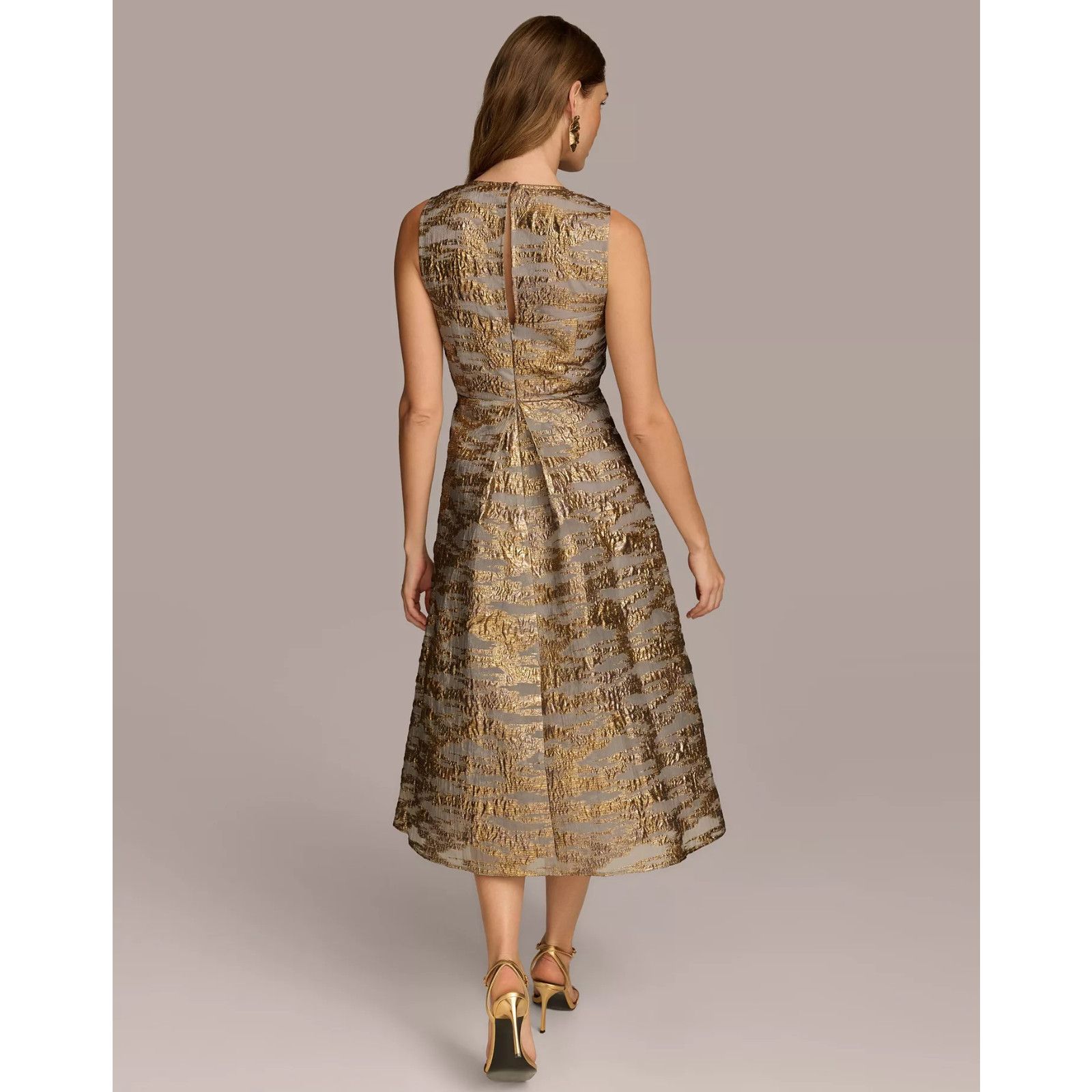 Donna Karan Donna Karan New York Gold Foil Gray Jacquard A-Line Size L / US 10 / IT 46 - 2 Thumbnail