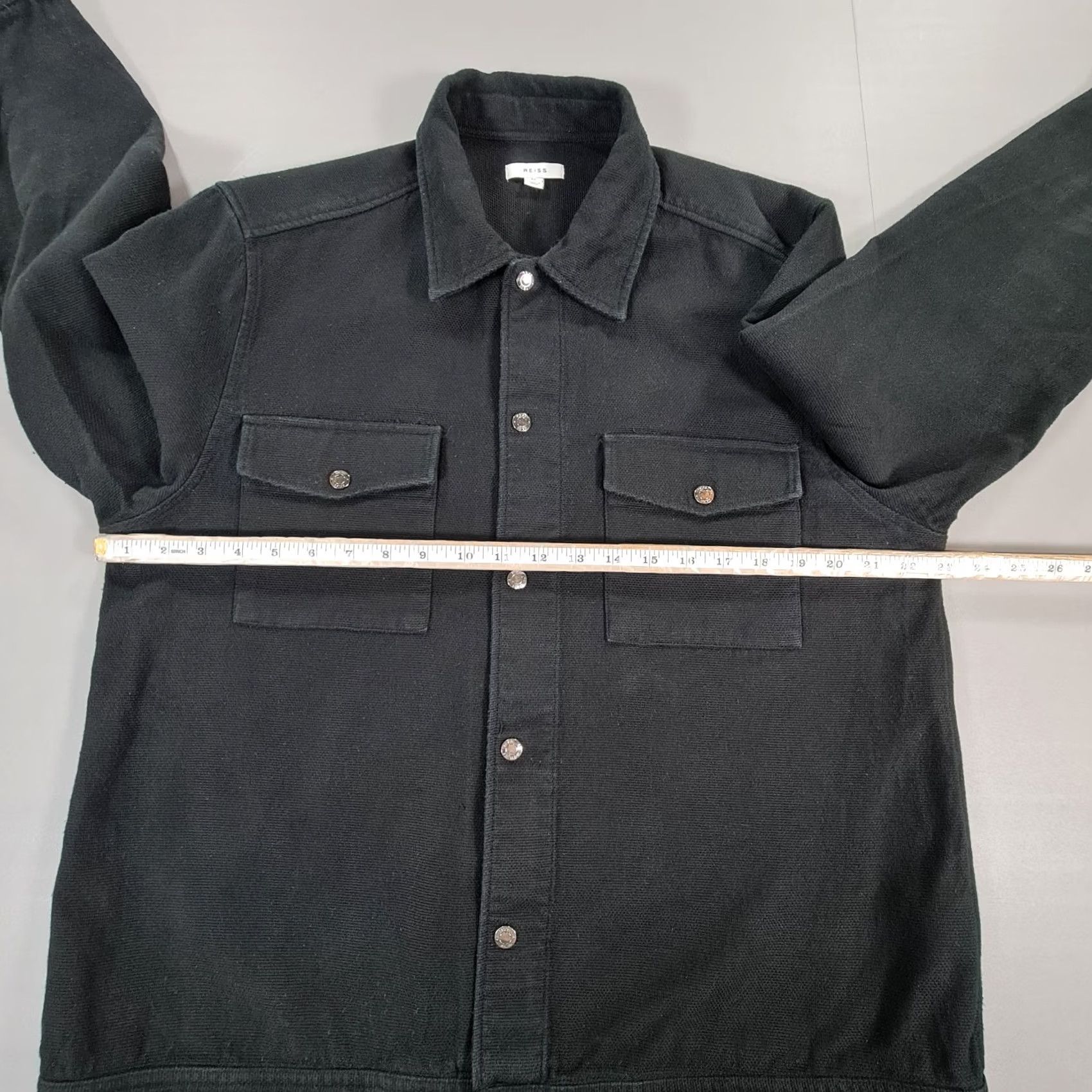 Reiss Reiss Mens Overshirt Black XL Cotton Snap Front Shacket Pockets Jacket Mens XL Black Casual Swing Over Shirt Size US XL / EU 56 / 4 - 6 Thumbnail