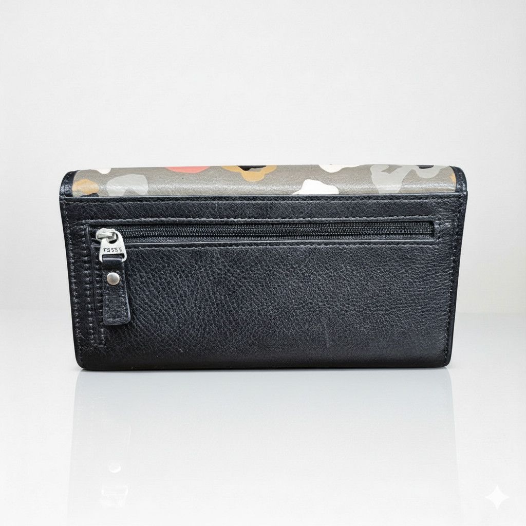 Fossil Fossil 7x4x1" Wallet Grey Black Pebbled Leather Tri-Fold Size ONE SIZE - 2 Thumbnail