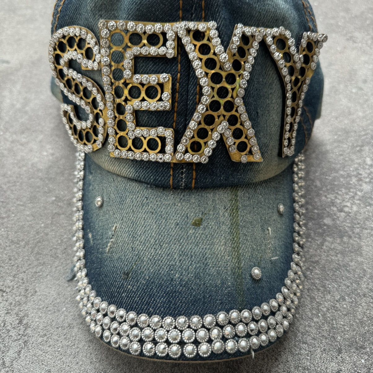 Hysteric Glamour × Japanese Brand × Vintage SEXY Rhinestones Y2K Unisex Washed Denim Cap Size ONE SIZE - 6 Thumbnail