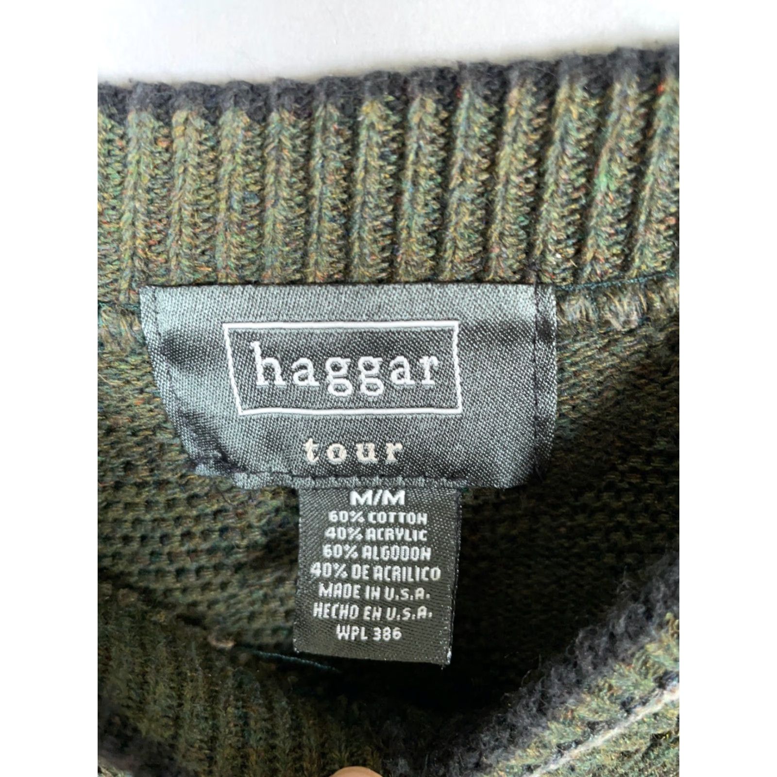 Haggar VINTAGE Haggar Tour Golf Sweater Shirt Adult Medium Green Cotton Blend Heavyweight V-Neck Pullover Men’s 90s Golf Embroidered US Made Size US M / EU 48-50 / 2 - 4 Thumbnail