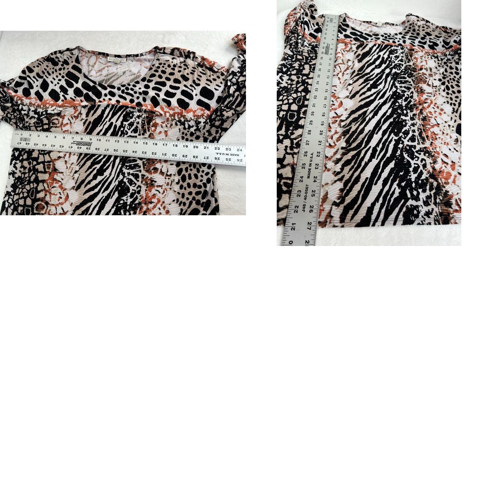 Vintage Dana Buchman Womens Mixed Animal Print 3/4 Sleeve Top XL Black Brown Stretch Size XL / US 12-14 / IT 48-50 - 8 Thumbnail