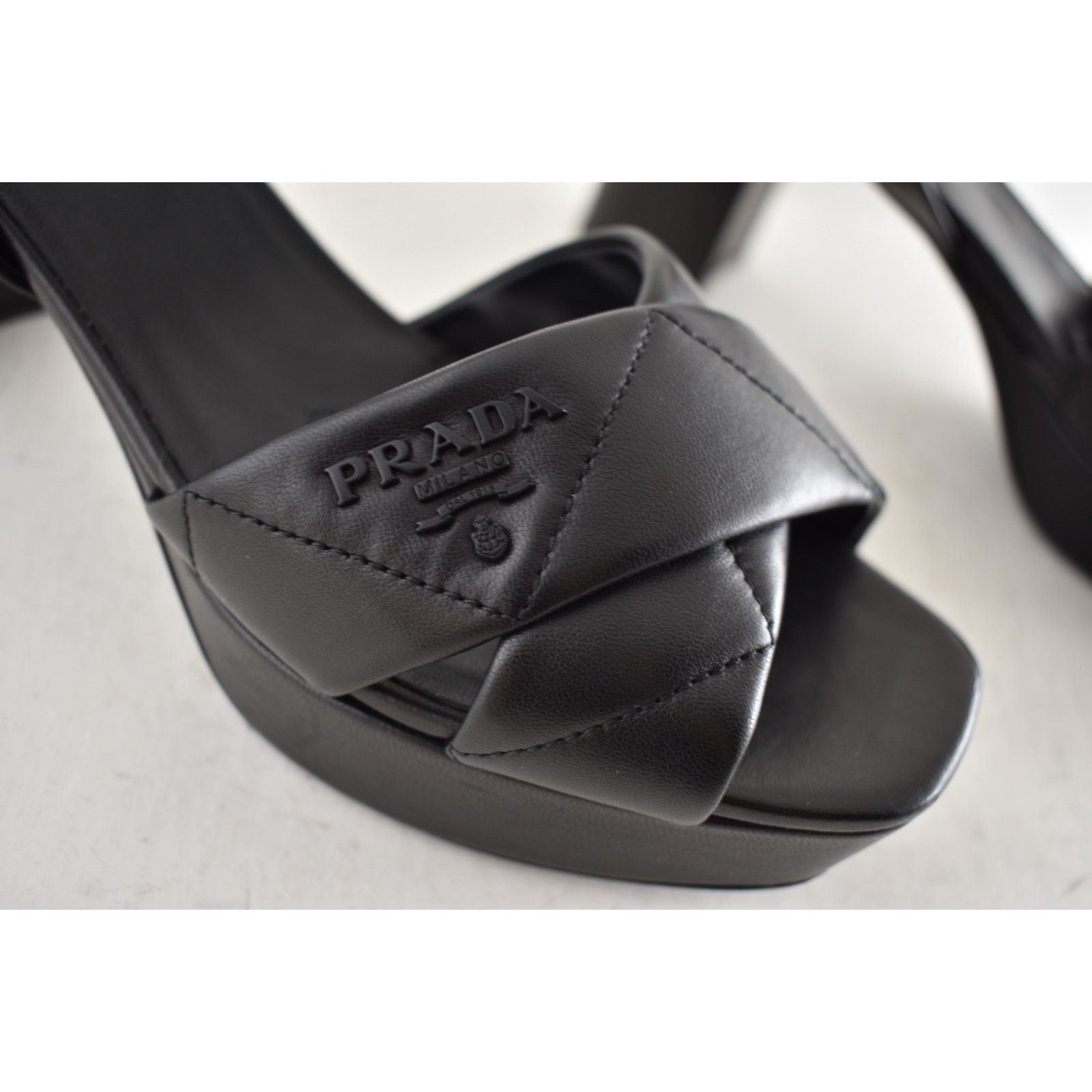 Prada Prada Quilted Nappa Leather Platform Sandal Block Heel 38 Size US 8 / IT 38 - 8 Thumbnail