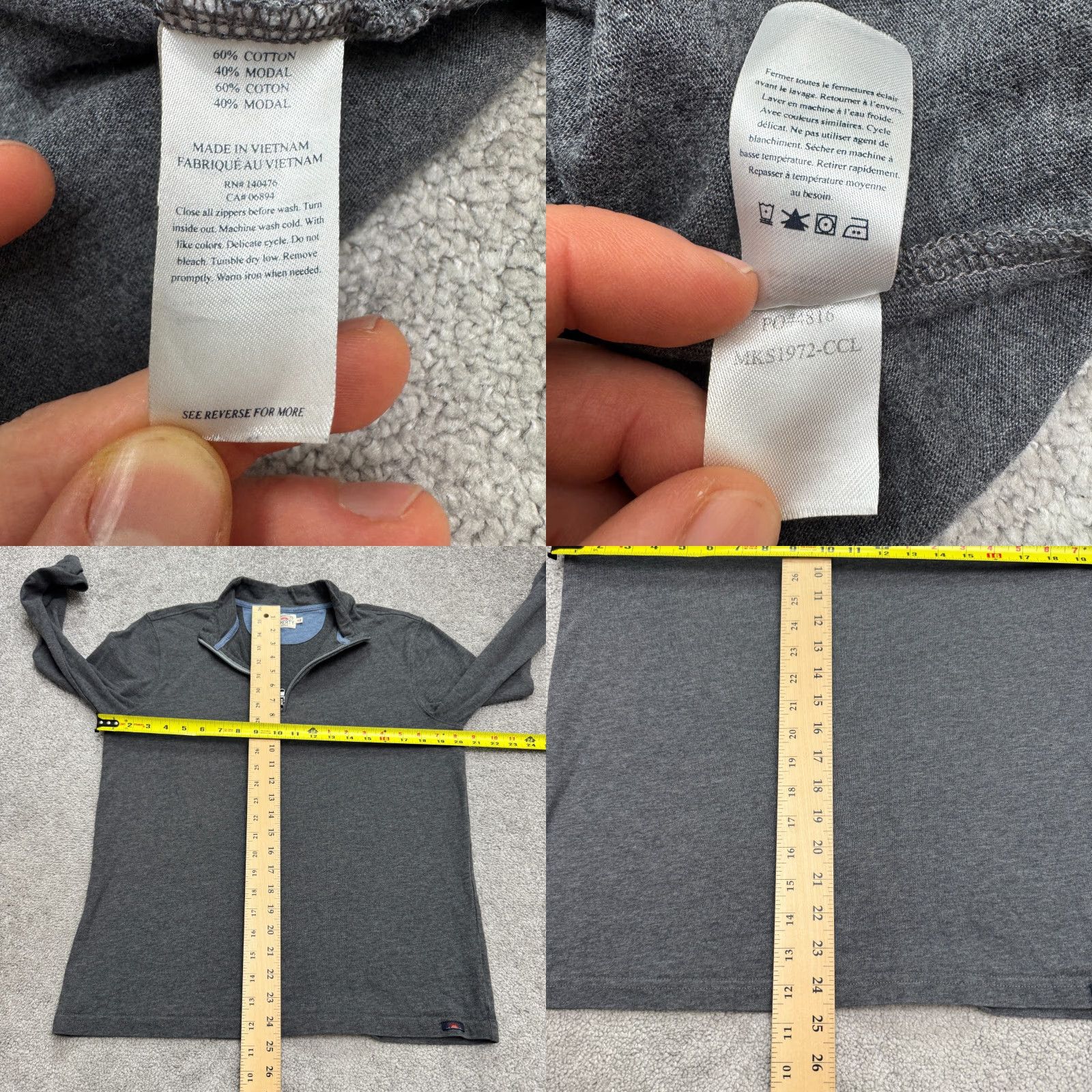Faherty Faherty Sweatshirt Main Mens Medium Gray Cotton Modal 1/4 Zip Pullover Mock Neck Long Sleeve All Seasons Breathable Stretch Casual Winter Spring Fall Size US M / EU 48-50 / 2 - 8 Thumbnail