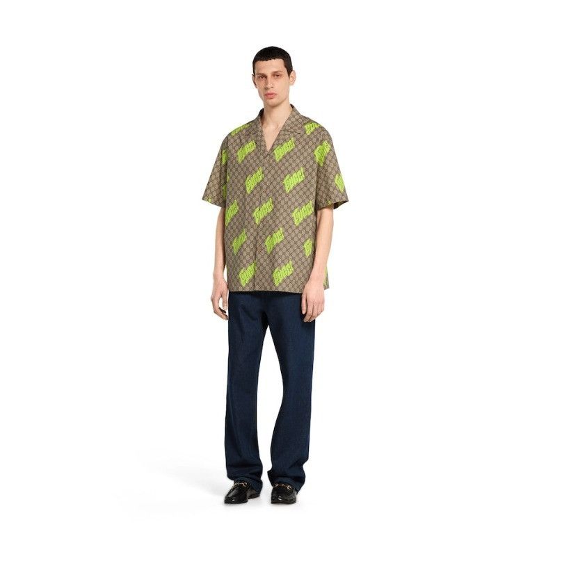 Gucci o1la5ras0426 Printed Cotton Poplin Bowling Shirt in Beige Size US L / EU 52-54 / 3 - 2 Thumbnail
