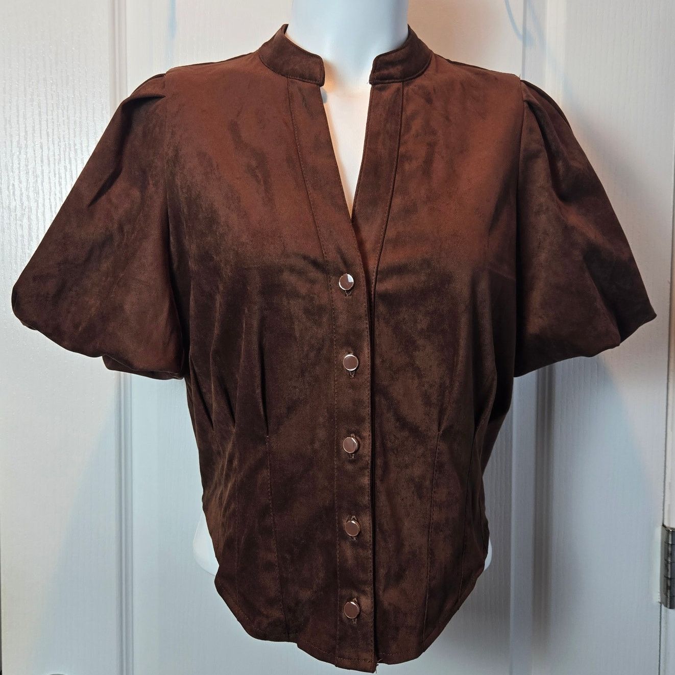 Other Bagatelle faux suede shirt sz S puff sleeves chocolate brown Size S / US 4 / IT 40 - 1 Thumbnail