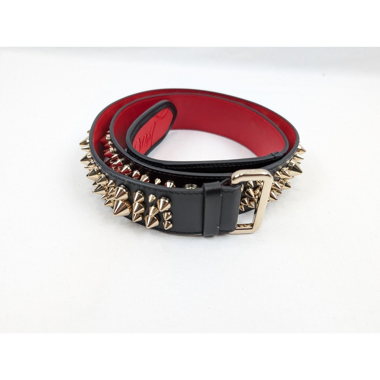 Christian Louboutin o1rshd1 Size: 100 / Calf Spikes Loubi Belt Black/Loubi/Gold Size 38 - 1 Thumbnail