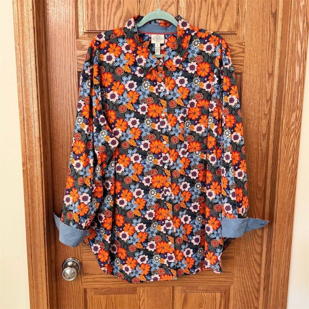 St. Johns Bay St. John's Bay Button-Up Shirt Womens 3XL Floral Blue Orang Size 3XL / US 20-22 - 2 Thumbnail