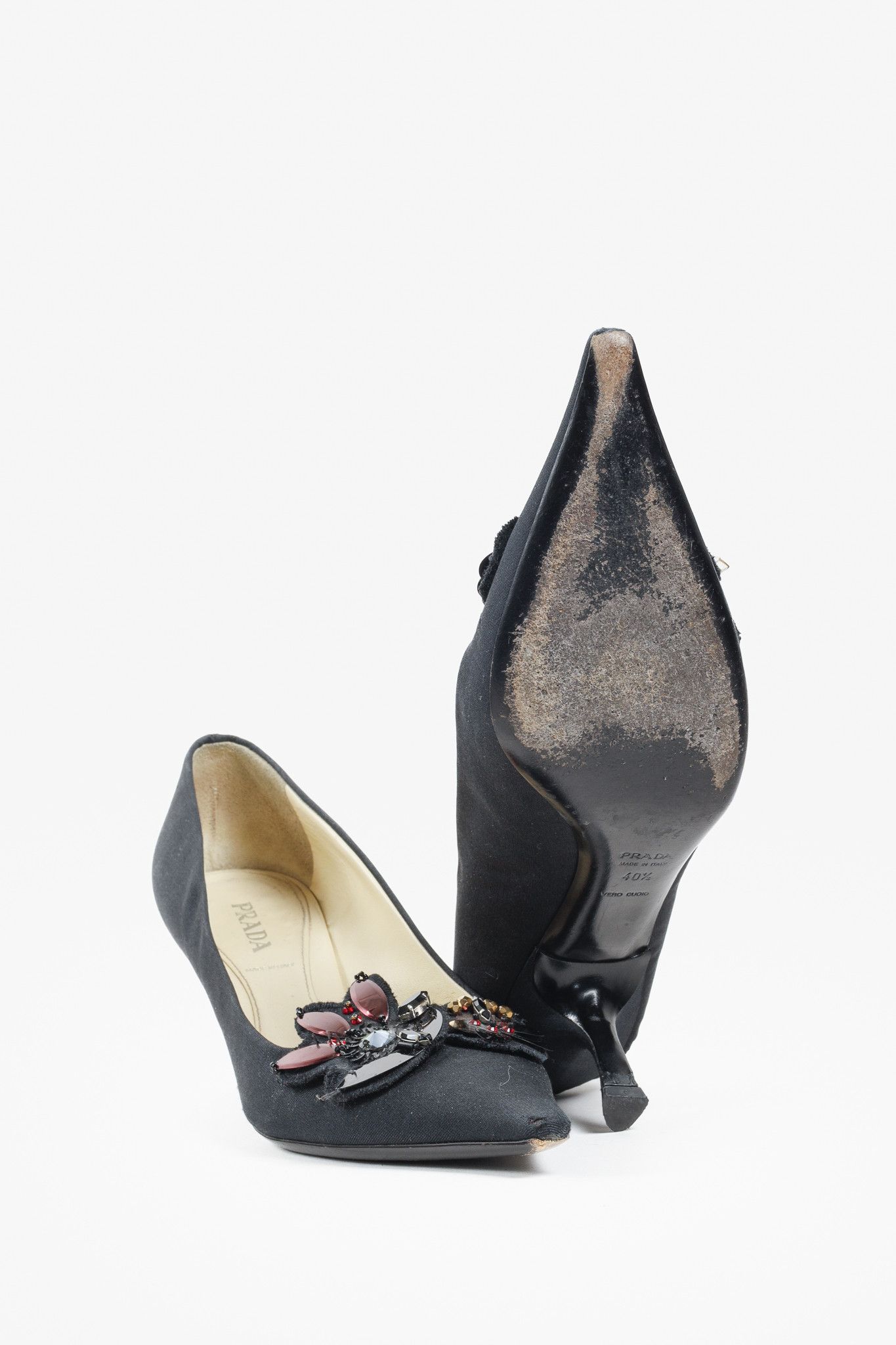 Prada Prada Black Embellished Comma Kitten Heel Pump Size US 10 / IT 40 - 6 Thumbnail