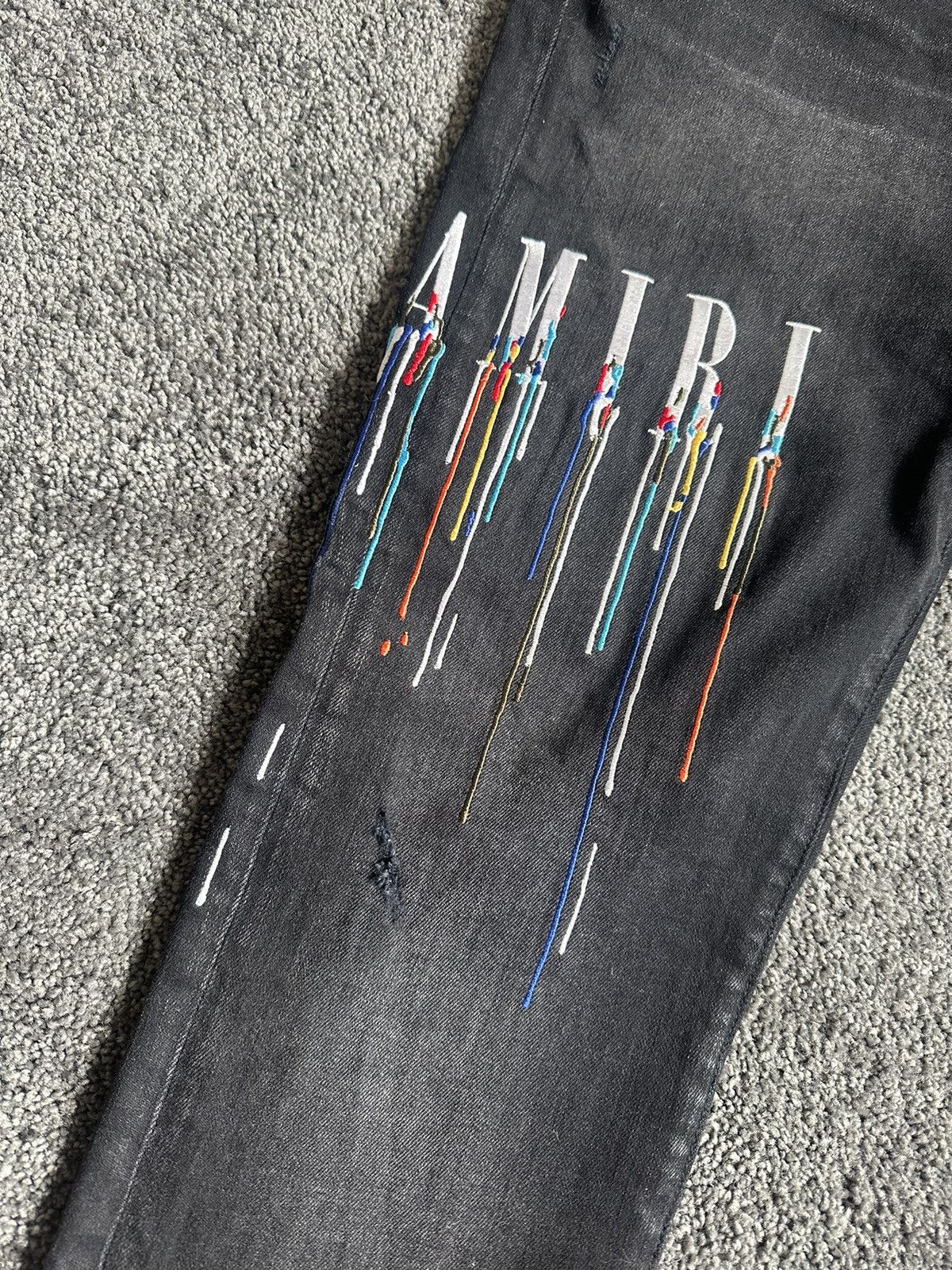 Amiri Amiri Paint Drip Logo Jeans Black Size US 34 / EU 50 - 2 Thumbnail