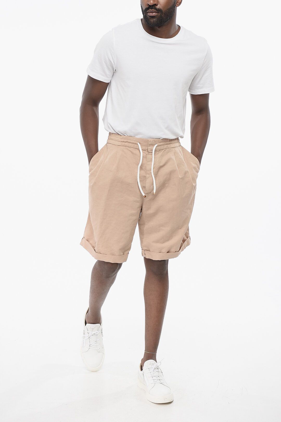 Brunello Cucinelli og1mm0825 Single-pleated Linen Blend Short in Beige Size US 40 / EU 56 - 3 Thumbnail