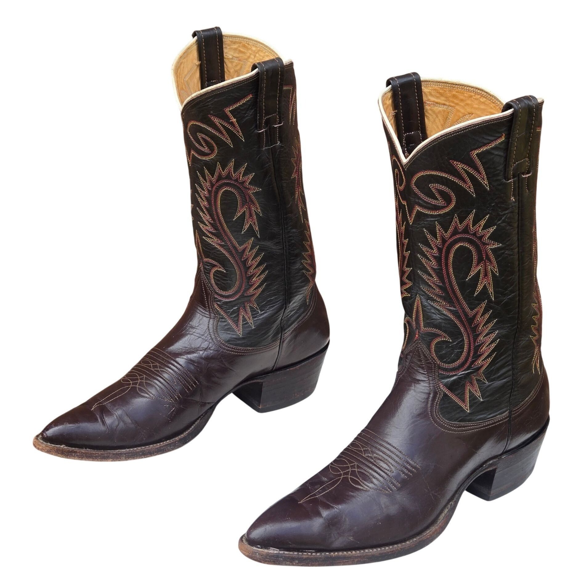 Nocona Vintage Nocona Cowboy Boots Two Tone Brown Leather Mens 11.5 Size US 11.5 / EU 44-45 - 5 Thumbnail