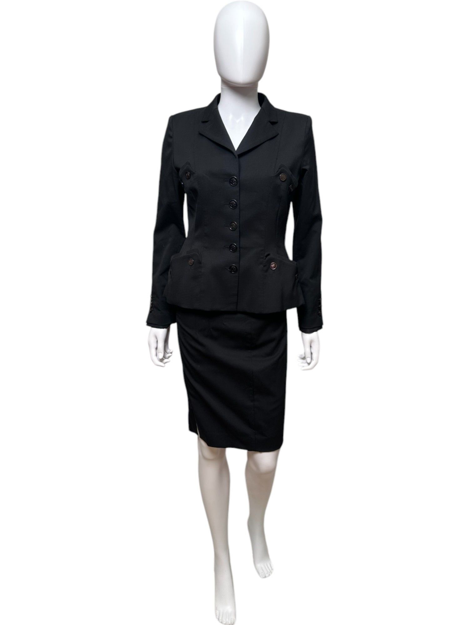 Roberto Cavalli S/S 2008 Buttoned Pockets Wool Black Tailleur Size M / US 6-8 / IT 42-44 - 1 Thumbnail
