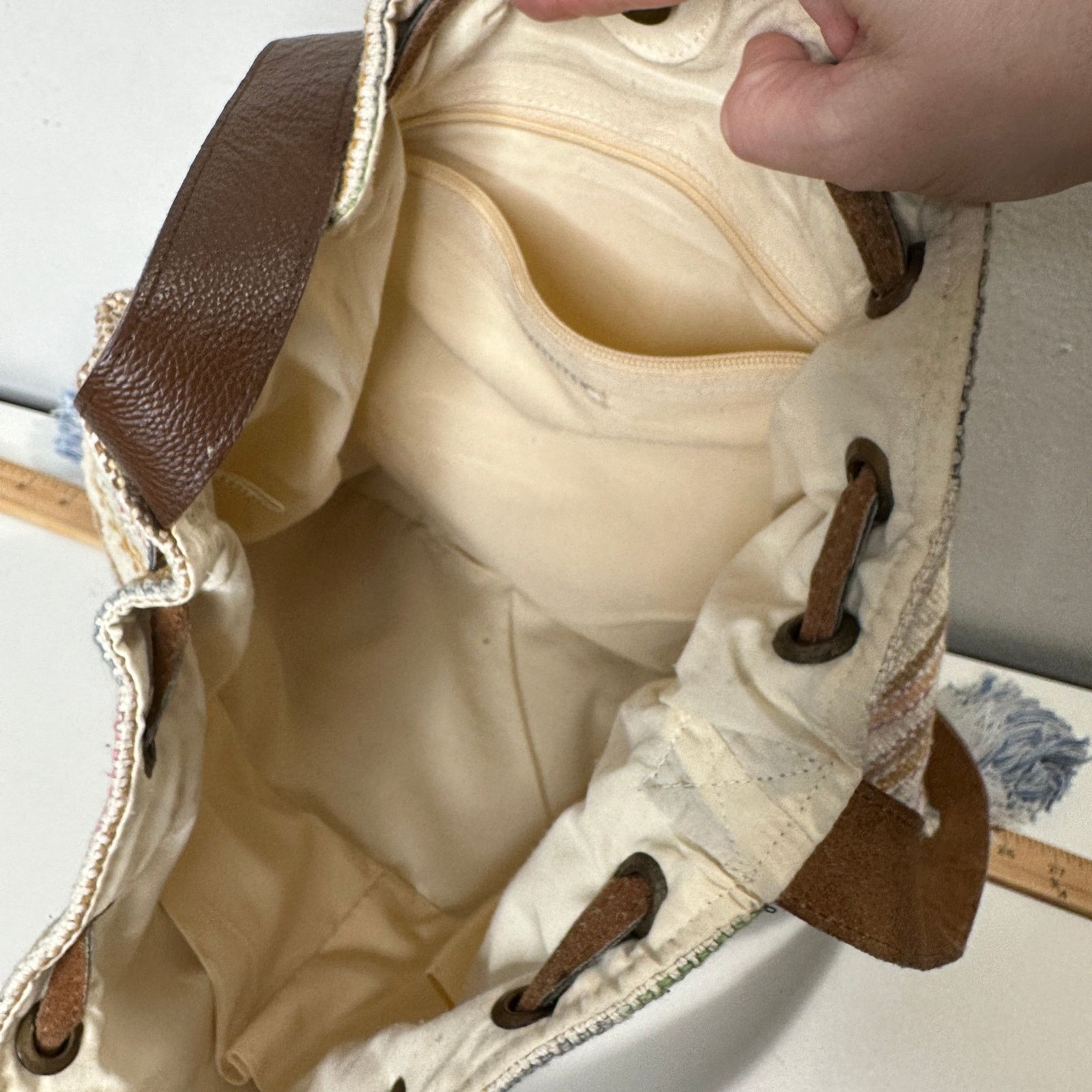 Other Lovestitch Tan Multicolor Striped Canvas Boho Bag Drawstring Size ONE SIZE - 13 Thumbnail