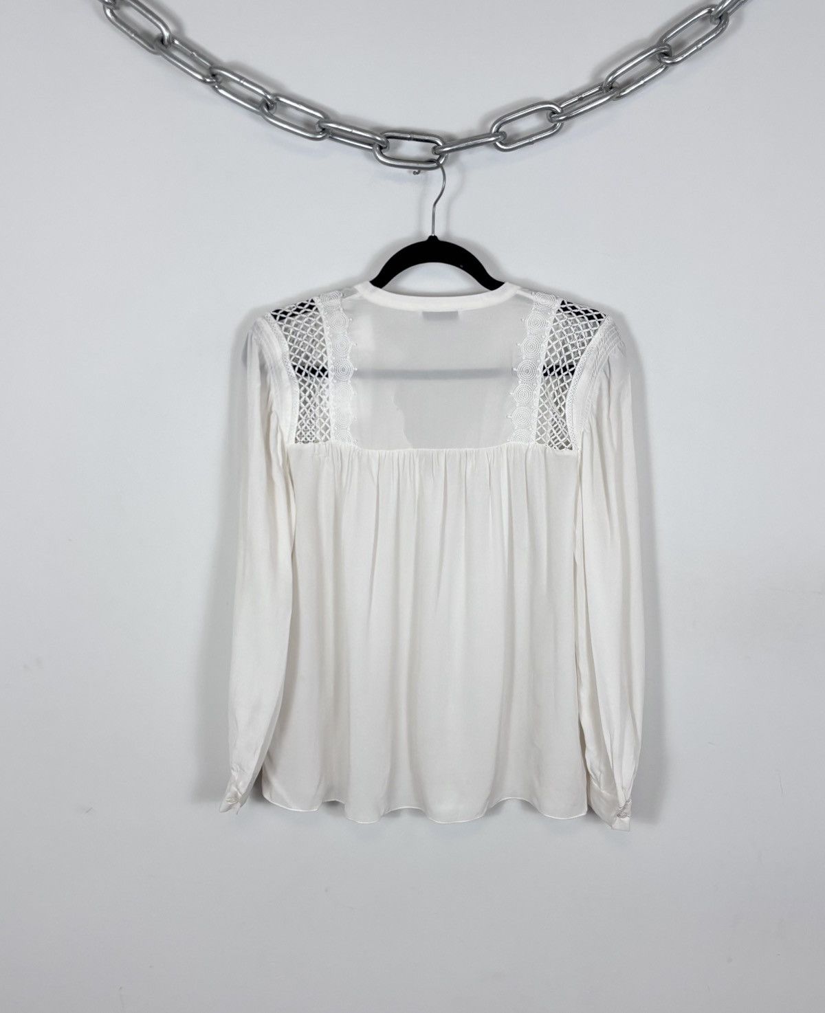 Sandro Sandro H18 Tommy NWT Women’s White Silk Long Sleeve Blouse Size S / US 4 / IT 40 - 18 Thumbnail