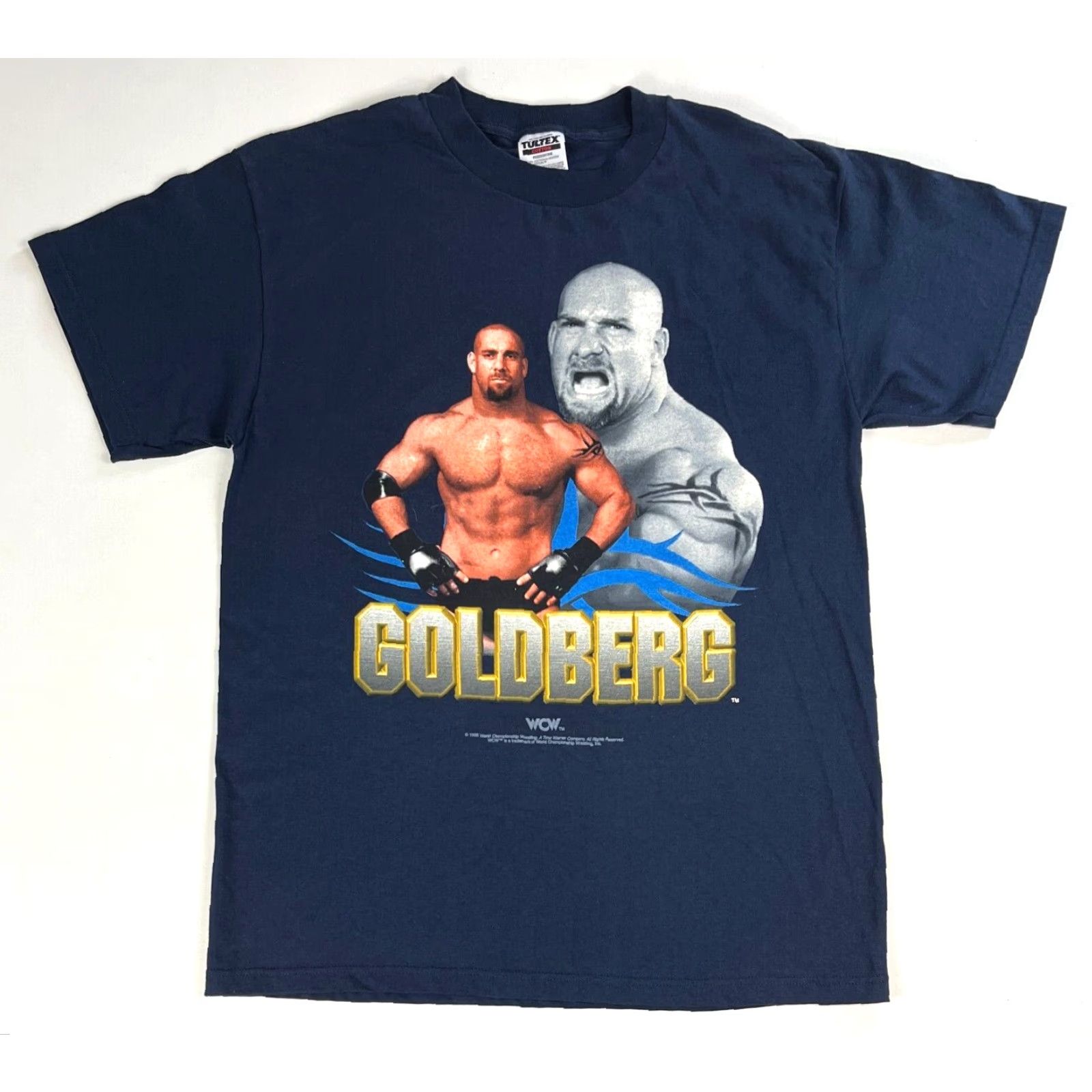 Tultex VINTAGE Tultex WCW Goldberg 1998 World Championship Wrestling T-shirt Navy L Mens Shirt XS? (Note: This line is incorrect) Size US L / EU 52-54 / 3 - 2 Thumbnail