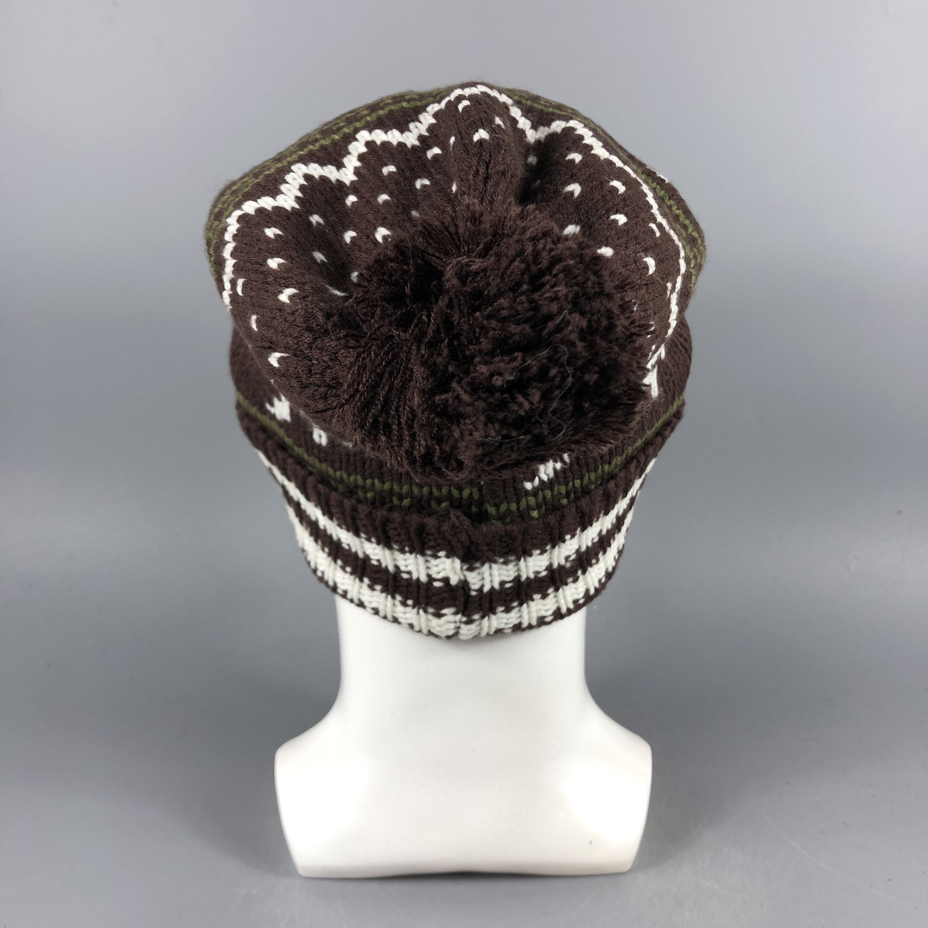 Vintage Fair Isle Slouchy PomPom Beanie Snow Hat Snow Cap -D1199 Size ONE SIZE - 3 Thumbnail