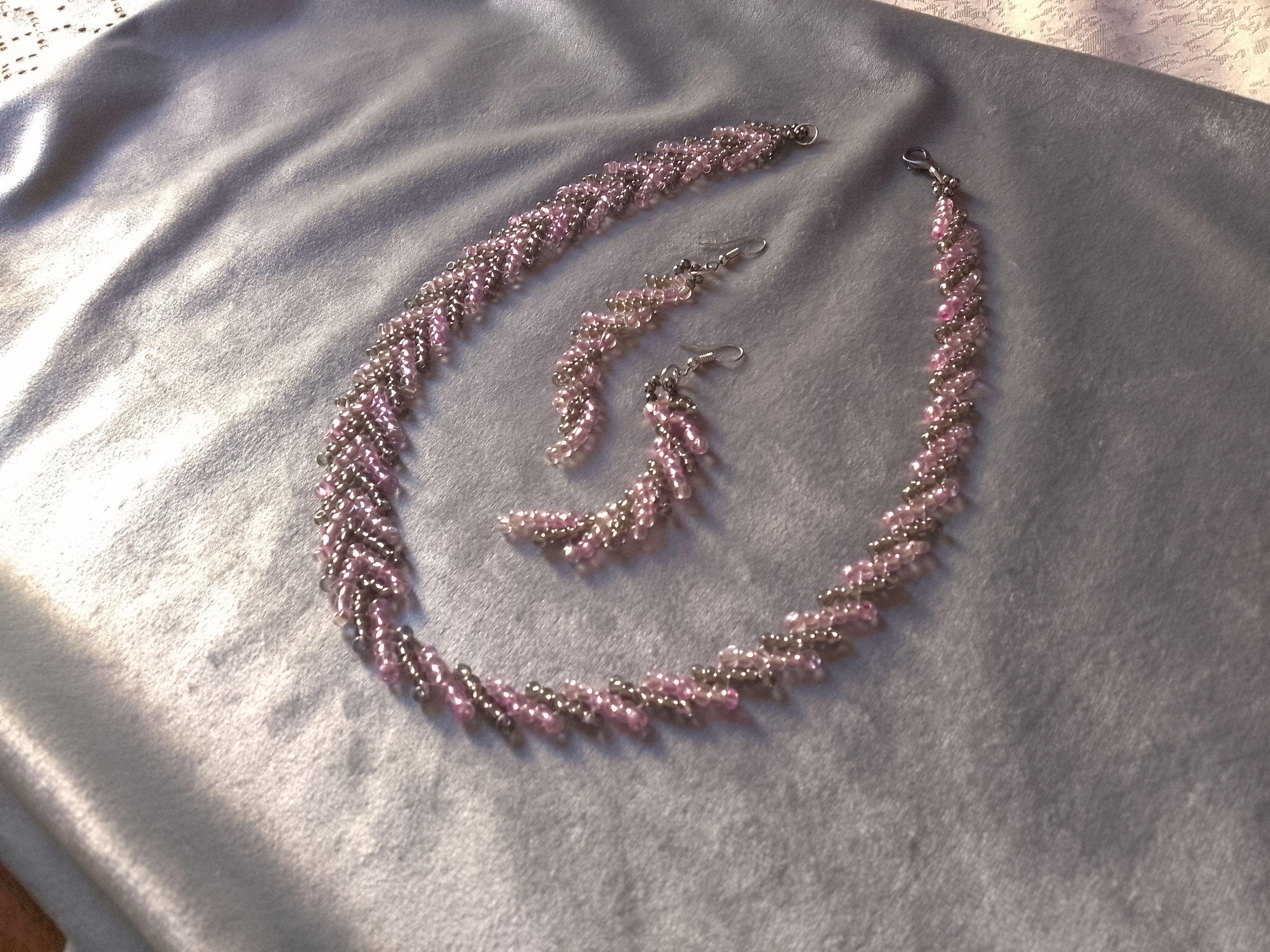 Handmade Necklace. Braided Metallic green/Pink Earrings Elegant Size ONE SIZE - 1 Thumbnail