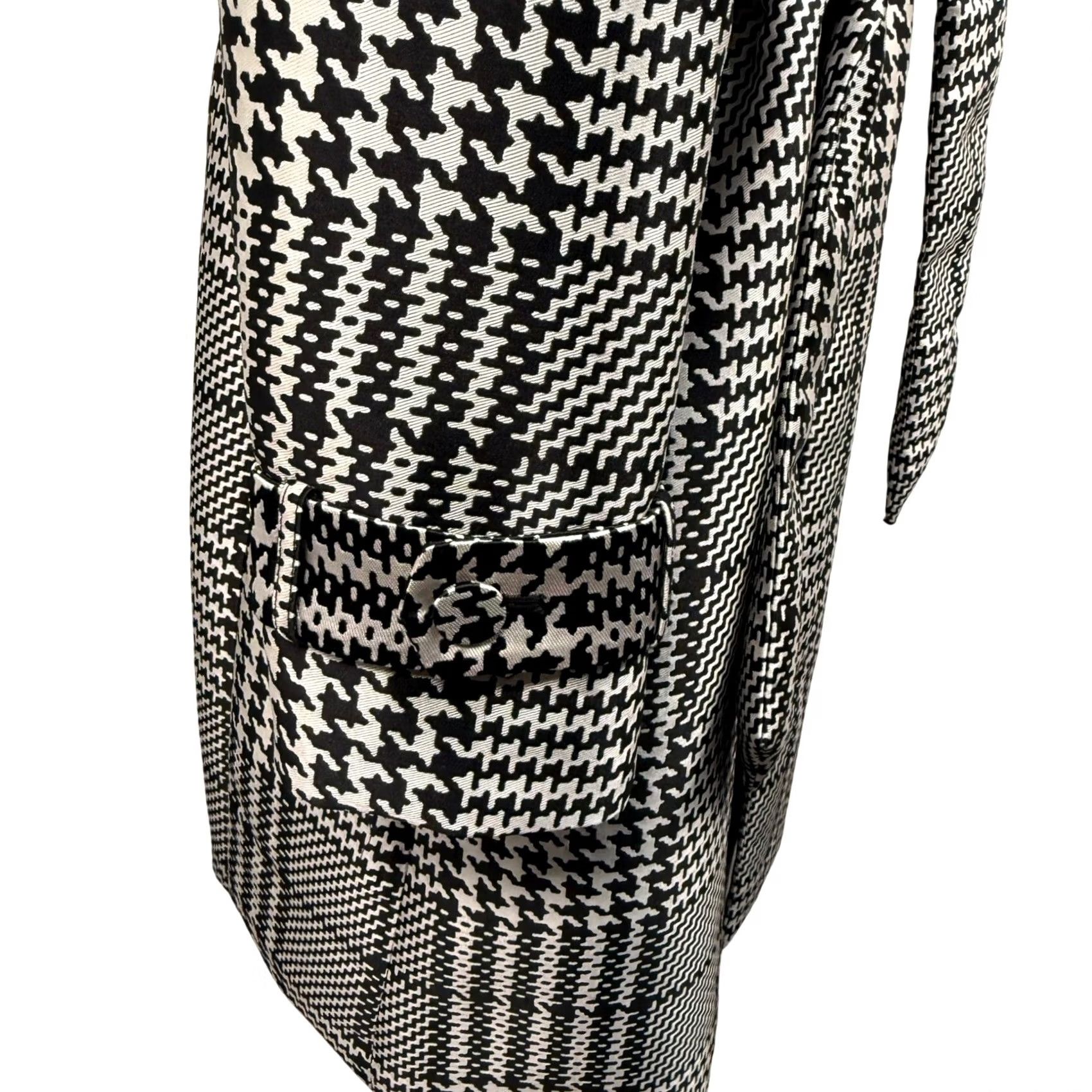 White House Black Market WHBM Coat Houndstooth Belted Blazer Jacket Women L Multicolor Black White Trench Coat Fall Winter Spring Career Chic EUC Size L / US 10 / IT 46 - 6 Thumbnail