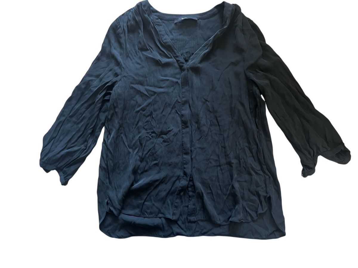 Quince Quince Black Mandarin Collar Relaxed Silk Blouse | Medium Size M / US 6-8 / IT 42-44 - 1 Thumbnail