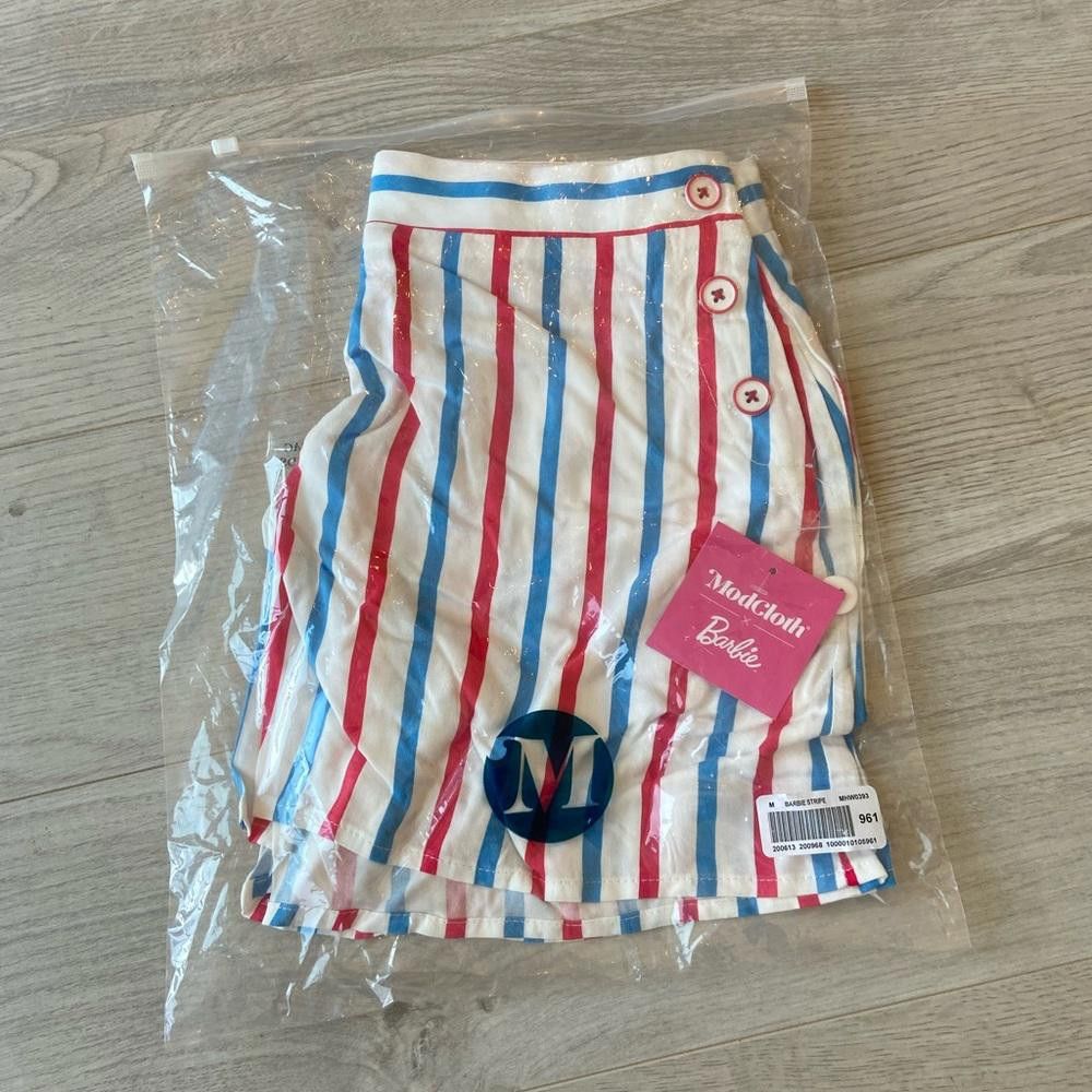 Designer Modcloth Yellow Blue and Red Striped Retro High Rise Shorts Size 32" / US 10 / IT 46 - 5 Thumbnail